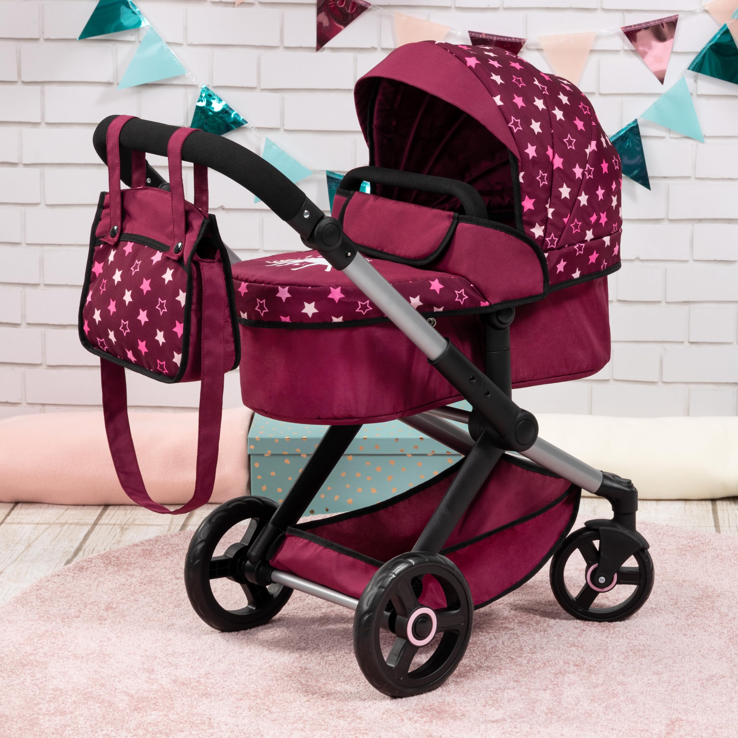 Bayer Design 17023AA Passeggino per bambole Xeo, carrozzina, manubrio regolabile in altezza e girevole, convertibile, borsa - 3