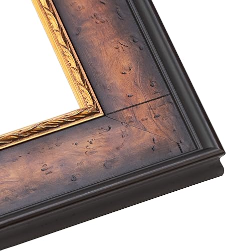 Miniatura 2 de Marco de madera maciza de nogal marrón con adornos dorados de 5 x 5 pulgadas, ancho de moldeo de 3 pulgadas, con plexiglás acrílico UV, respaldo de