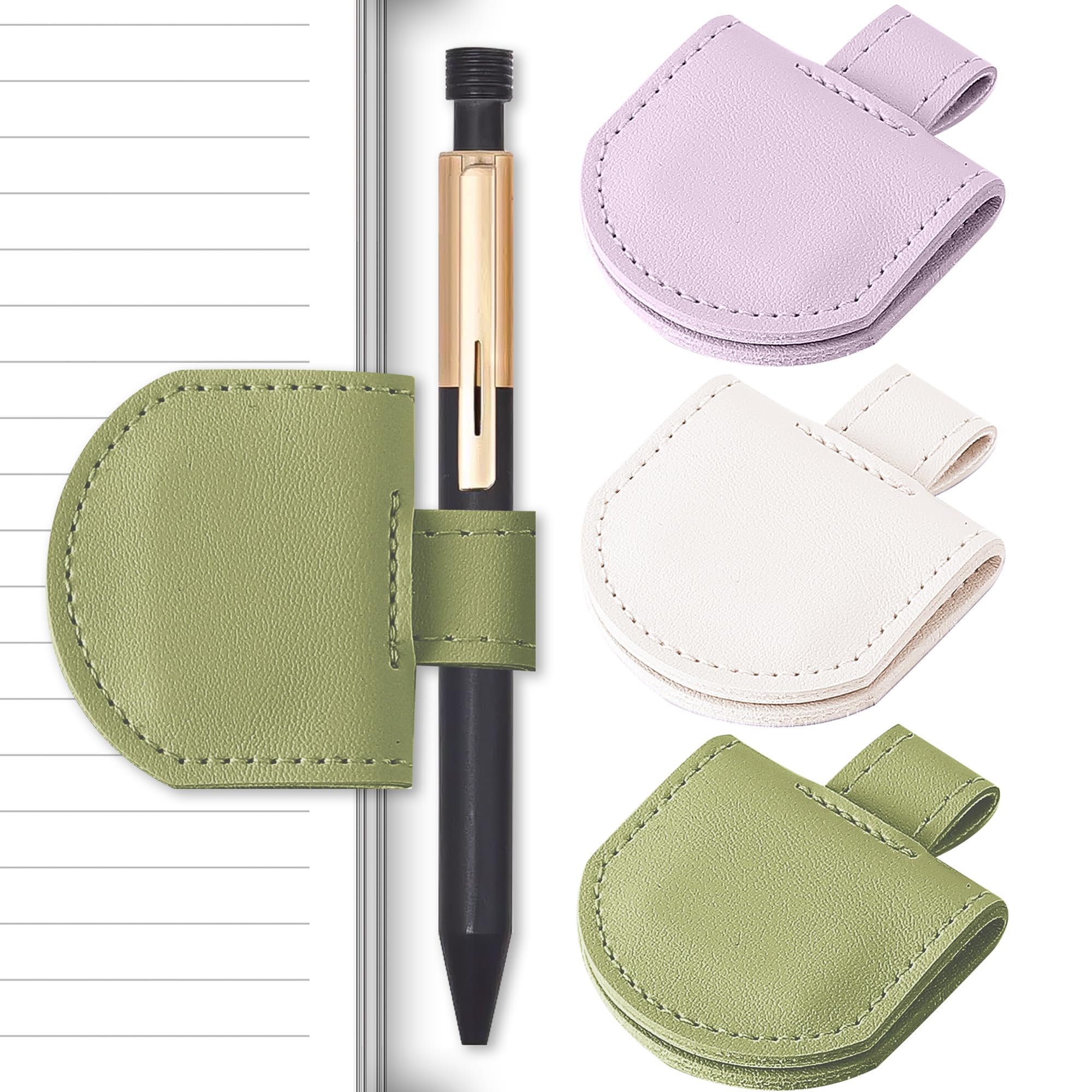 Litvana Magnetic Pen Holder for Notebook, 3 Pcs Leather Pencil Loop Holder for Notebooks Journals Calendars, Slim Size, Color Set H 3 Pcs