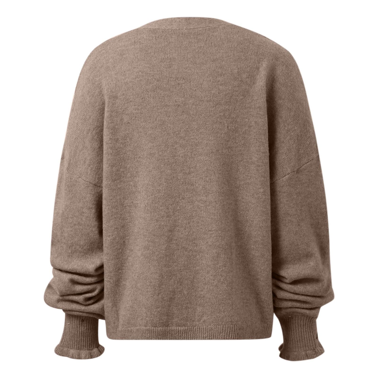 Generisch Maglione da donna a maniche lunghe, con scollo a V, con bottoni, leggero, per autunno e inverno, lavorato a maglia, con scollo rotondo, classico