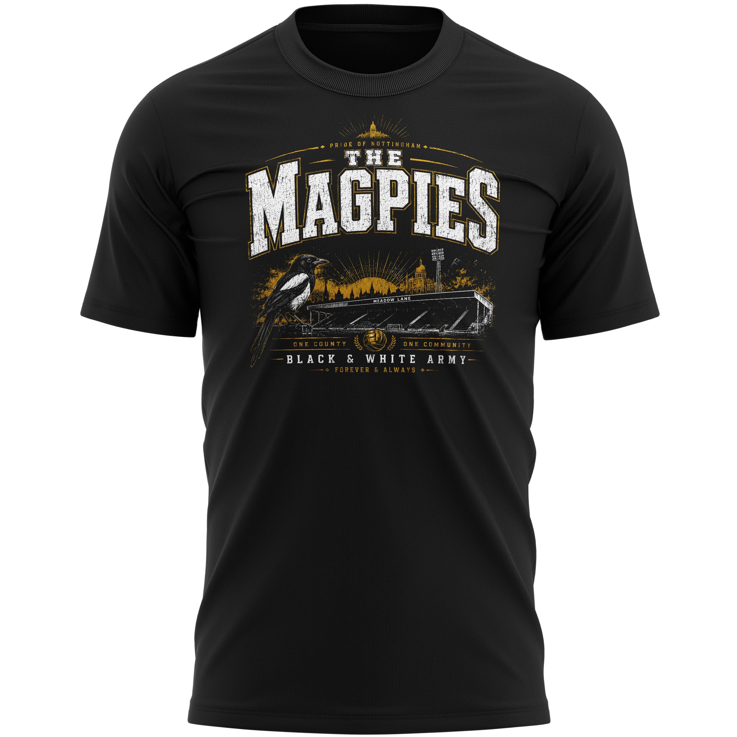 Mens Supporter Magpies T Shirt - Black White Army Football Nottingham Notts Tshirt Tee Fans Supporters Promotion Top, M, Black