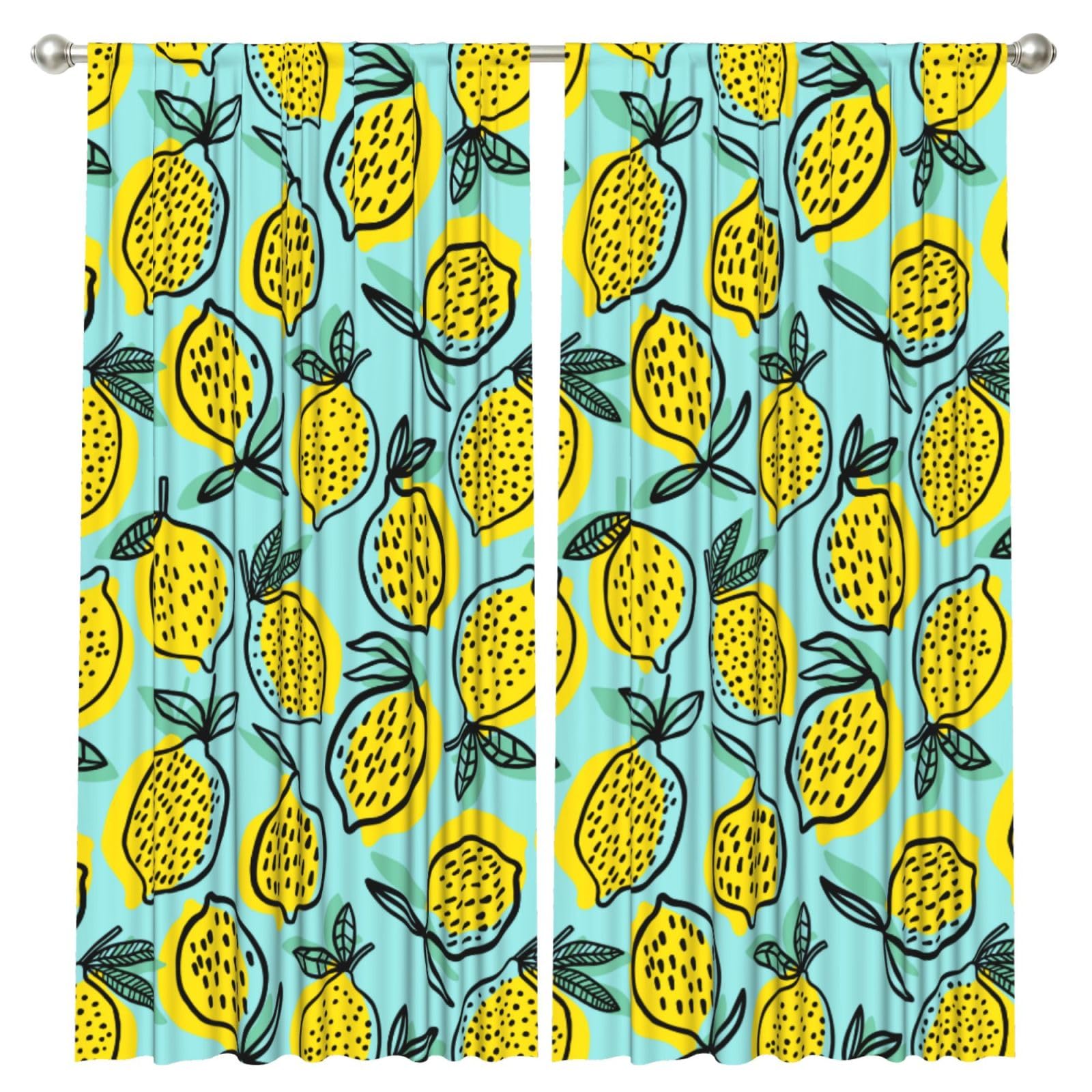 InOmak Abucaky Yellow Lemon Fruit, 2 Panels Window Curtains 52 x 84 Inch Blackout Curtains for Living Room Bedroom