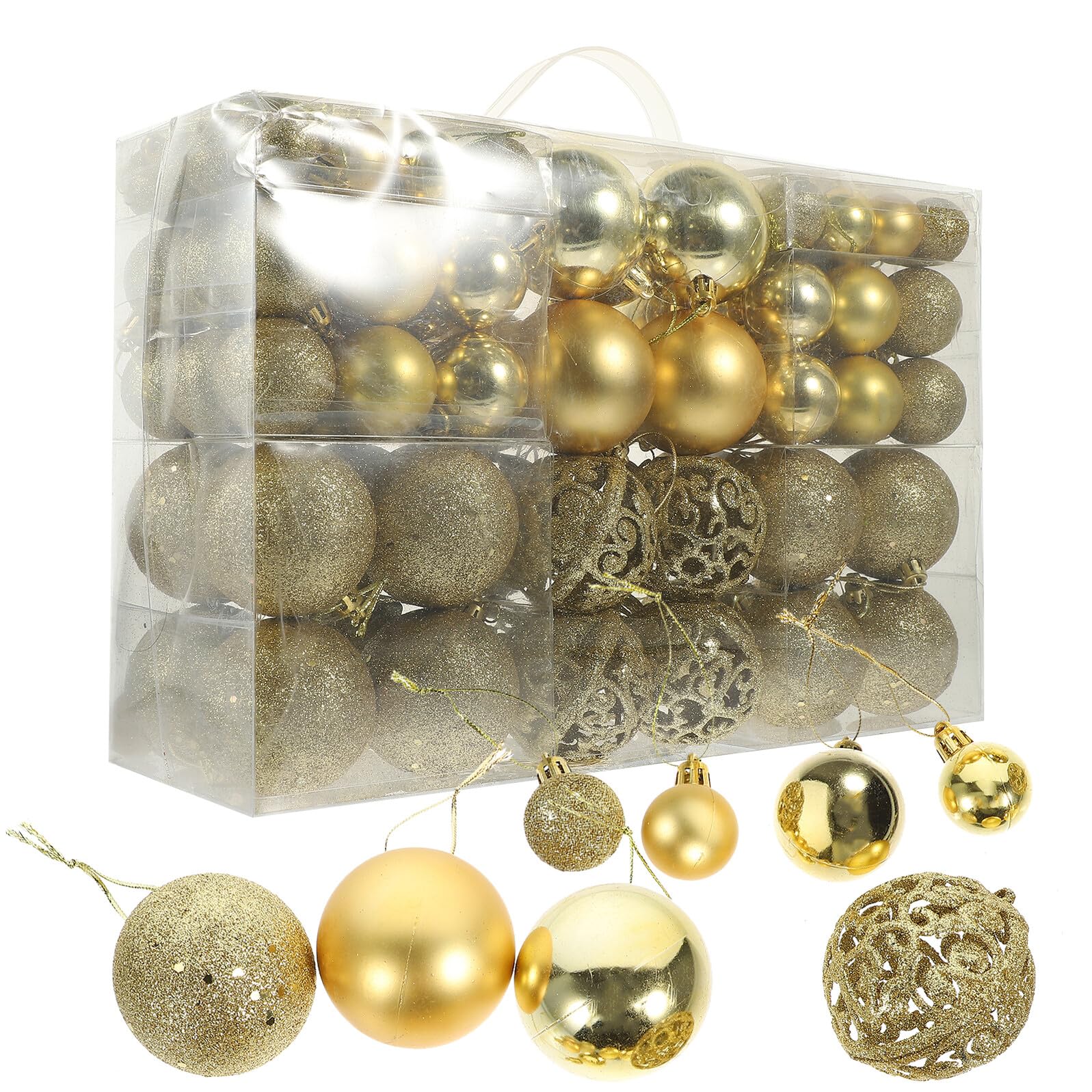 SEWACC Bolas Navideñas Doradas y Obsequio en Fiestas Navideñas Caja de 100 de Plástico y Cuerda, Ideales para Ambientación para Adorno de Árbol de Navidad Colgantes