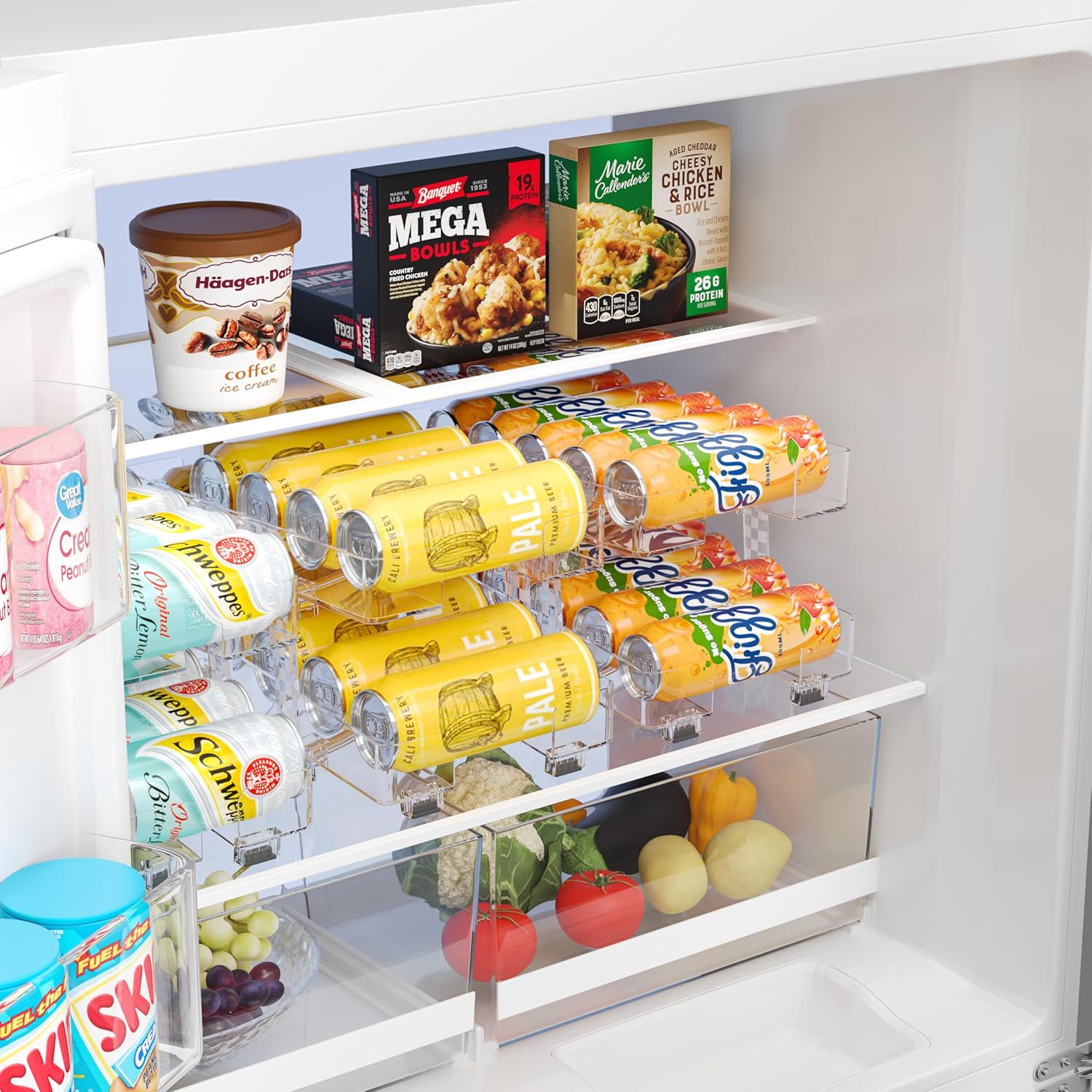 STORICANS Rolling Can Dispenser with Adjustable Width 2 Layer Fridge Beer Can Organiser Soda Can Dispenser for Fridge Kitchen Cupboard Pantry Countertop,Soda Pop Cans Storage Pantry Organisation,Clear 8 81Pa0mG74ZL. AC SL1500