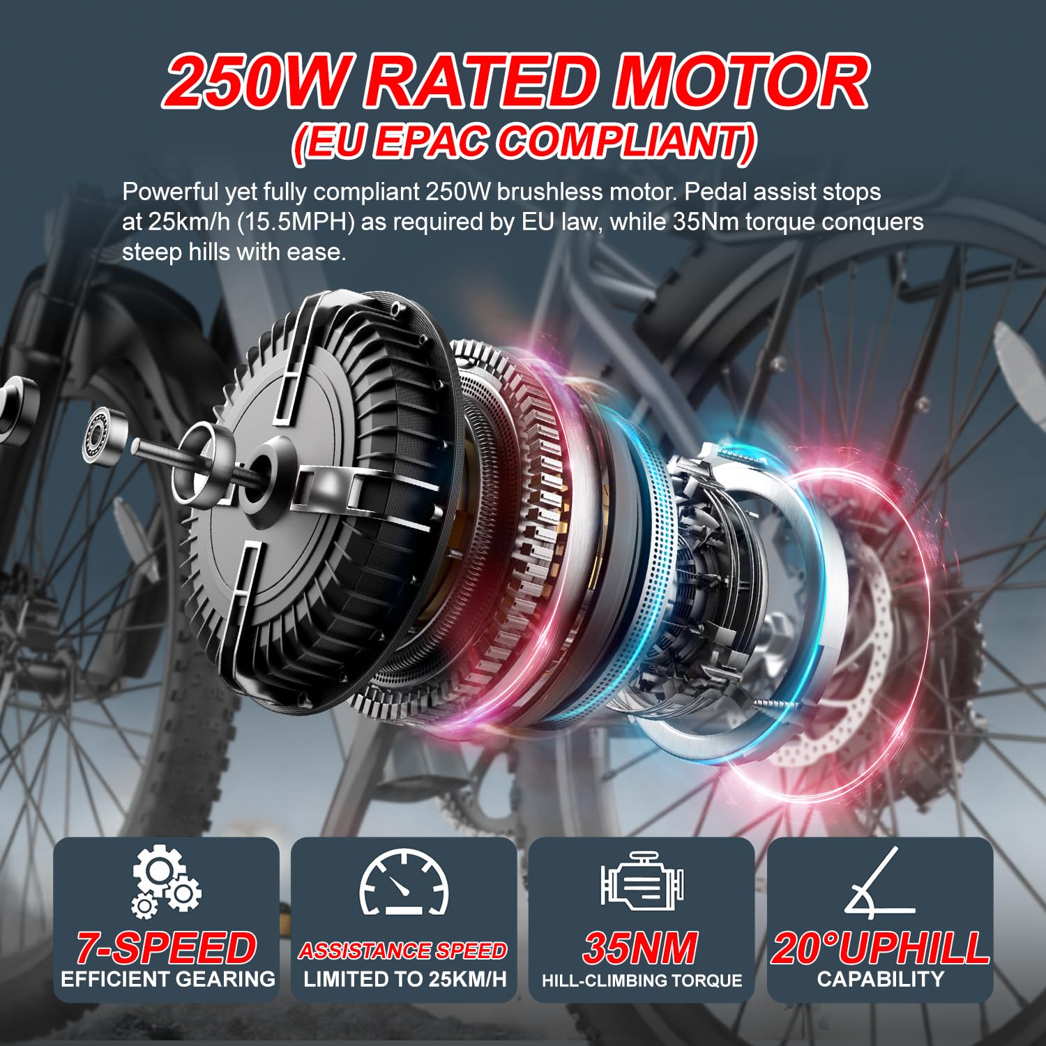 Bicicletta elettrica da mountain bike L26, dotata di motore da 250 W, batteria da 36 V e 10,4 Ah, velocità massima di 25 km/h, sospensione anteriore, cambio a 7 velocità e freni a disco meccanici