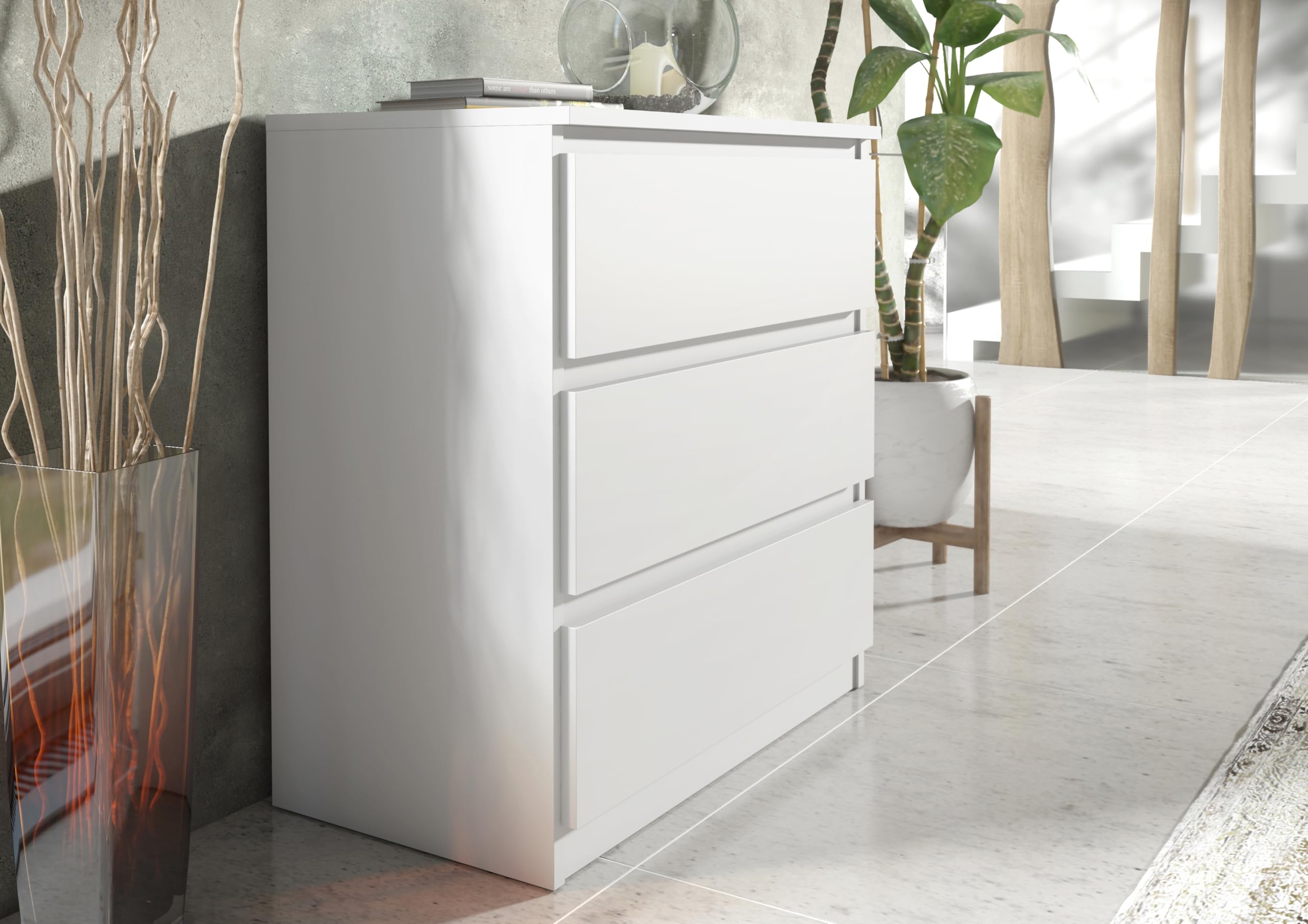 meble masztalerz Komoda Biała 70 cm Matowa z 3 szufladami - 70x78,5x39 cm - Komoda do salonu, sypialni - Szafka z szufladami - Komoda z szufladami