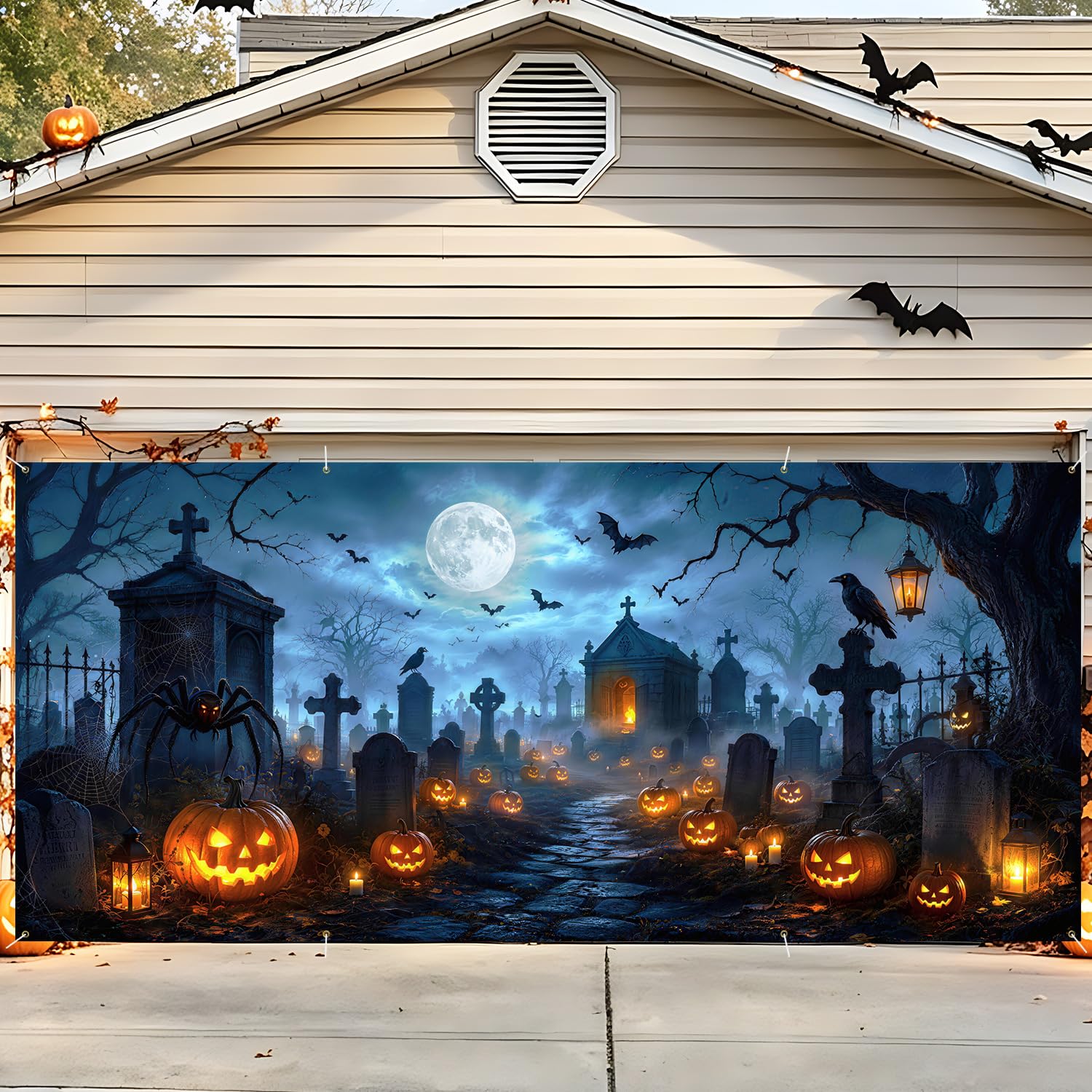 Halloween Garage Door Decorations 6 x 13 ft, Cemetery Cover