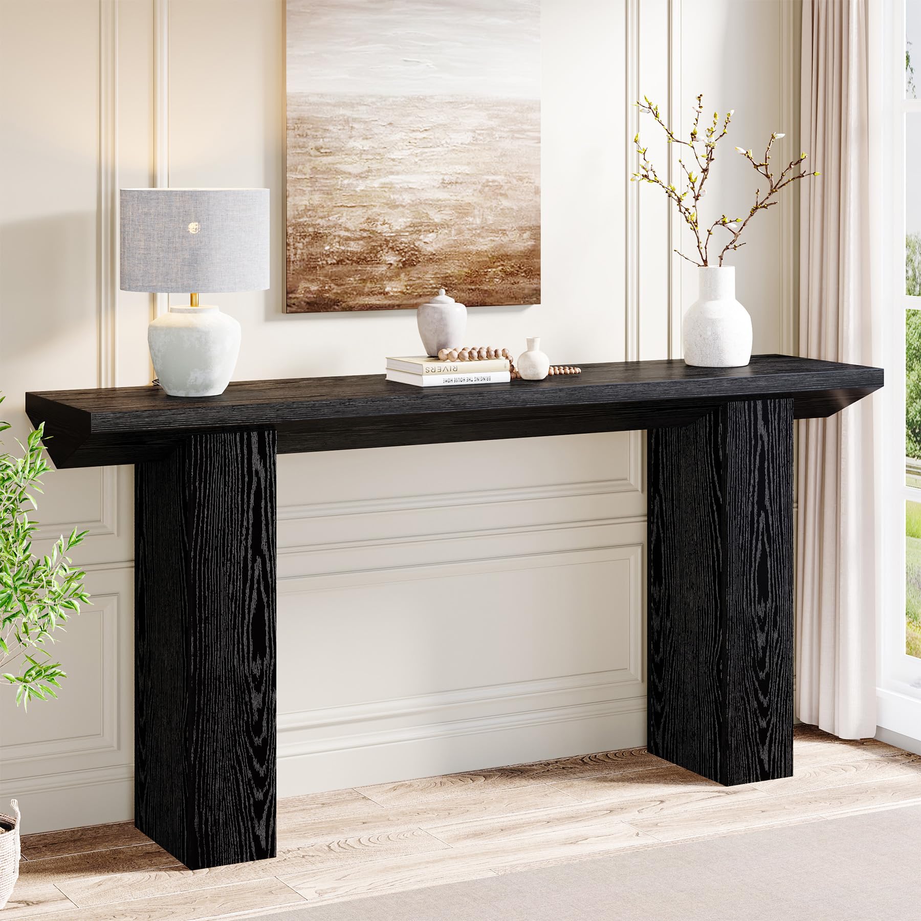 Tribesigns Mesa Consola para Pasillo, Consola recibidor de 160 cm en Color Negro, Mesa de sofá de Madera para Entrada, salón, detrás del sofá, Pasillo, recibidor, vestíbulo.