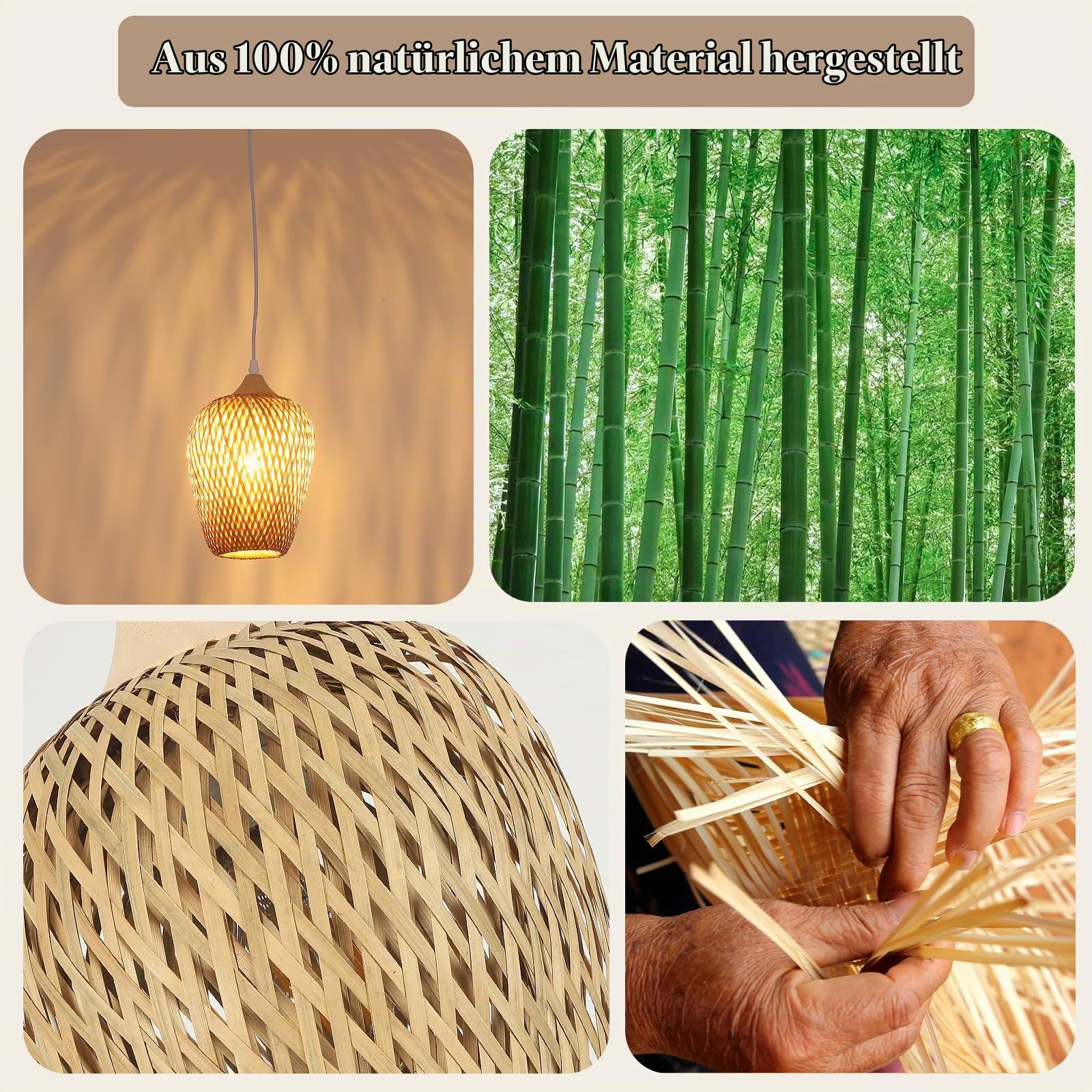 Lampenschirm Bambus Und Holz Boho,Handgewebt Doppelschicht Pendelleuchte Esstisch Vintage KüChe Lampe Dekor Eine-Licht HäNgelampe FüR Schlafzimmer Kronleuchter Wohnzimmer