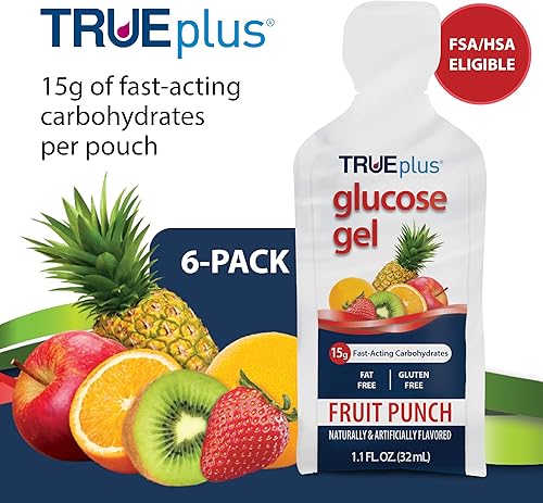 Miniatura 2 de TRUEplus Bolsa de gel de glucosa, sabor a ponche de frutas, 0.53 oz de carbohidratos de acción rápida, sin grasa, sin gluten, soporte rápido para