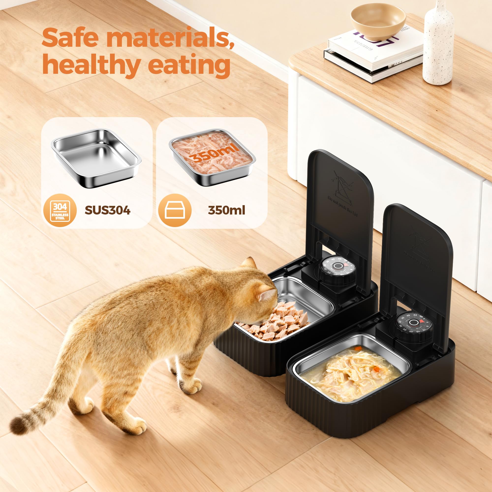 Dispenser Crocchette Gatto Umido Automatico: Distributore Cibo Gatti con Ciotola in Acciaio Inossidabile - Dosatore Crocchette per Gatti con Timer di 48 Ore - Adatto sia per Alimenti Secchi che Umidi