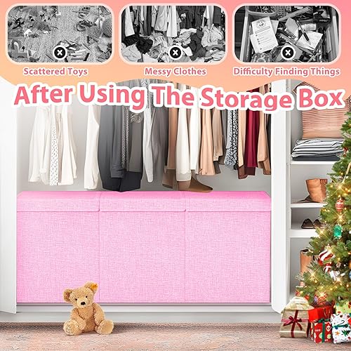 Miniatura 8 de Caja de almacenamiento de juguetes extra grande con divisor de tapa, organizador de juguetes plegable resistente para niños, cajas de almacenamiento