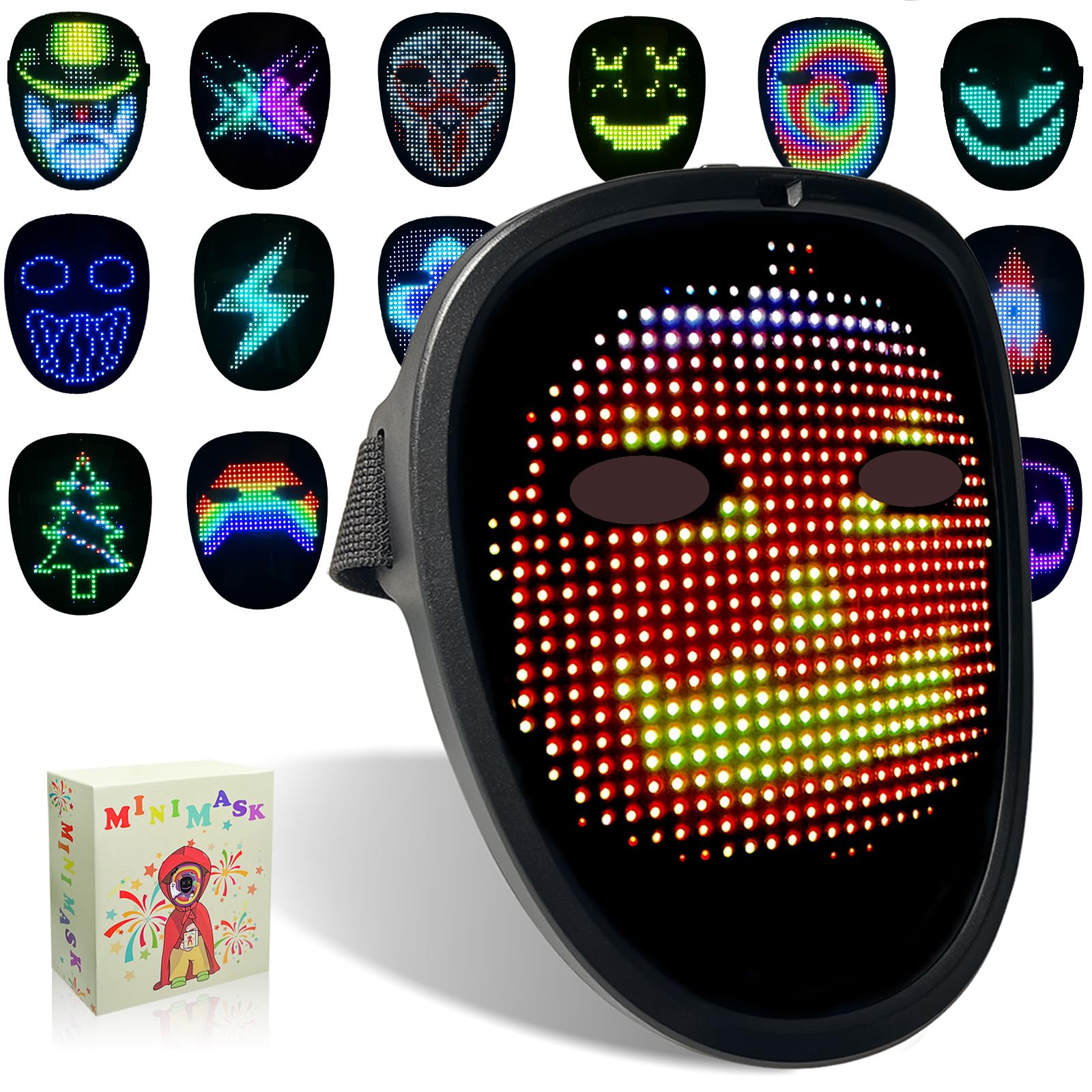 COOLGUARDER Led Mask with Gesture Sensing, Light up Face Transforming Mask for Halloween Xmas Costume Party