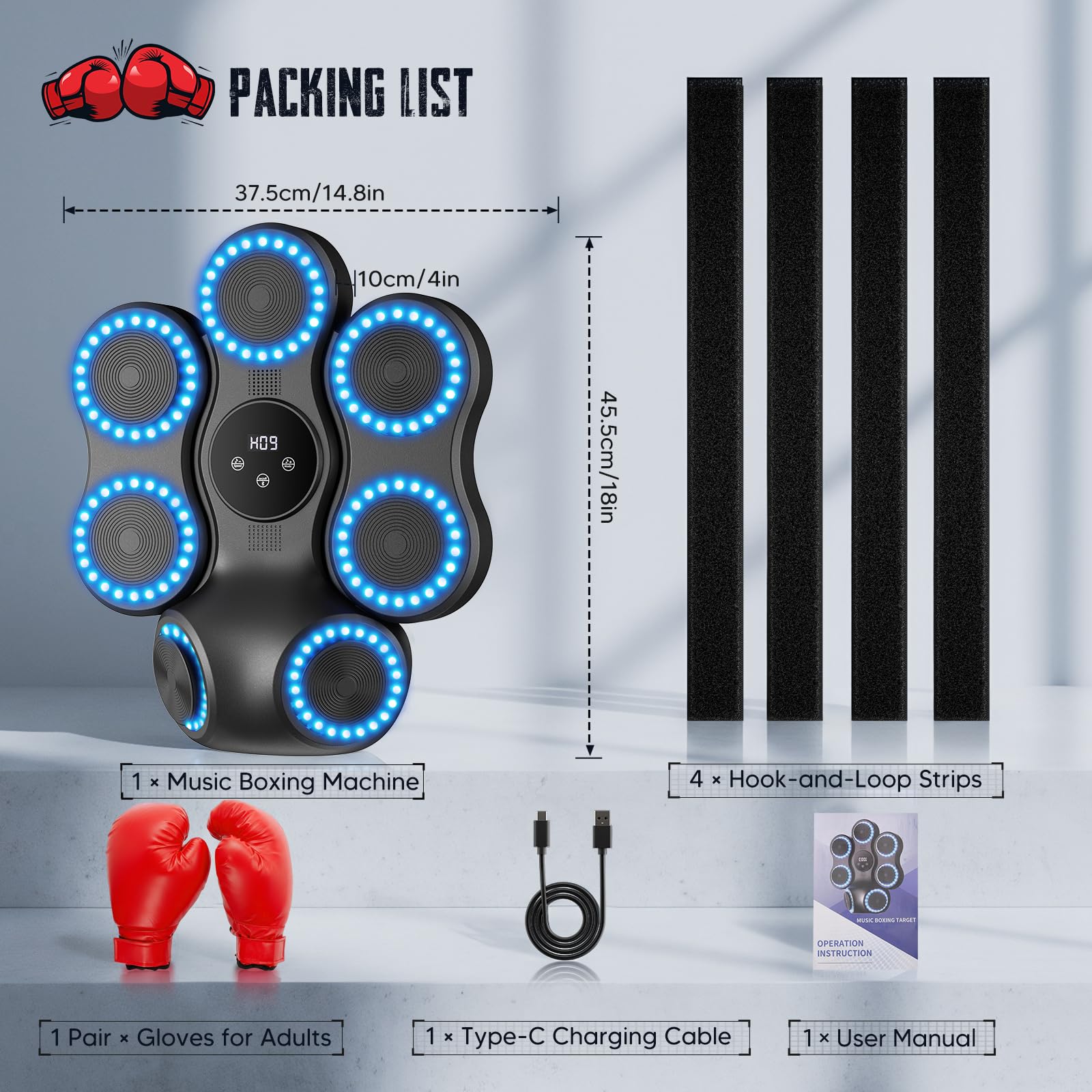 Music Boxing Machine, TLPEMN Attrezzatura di Allenamento Intelligente a Parete con Bluetooth & Guantoni da Boxe Punching Pad per Casa, Ufficio, Palestra