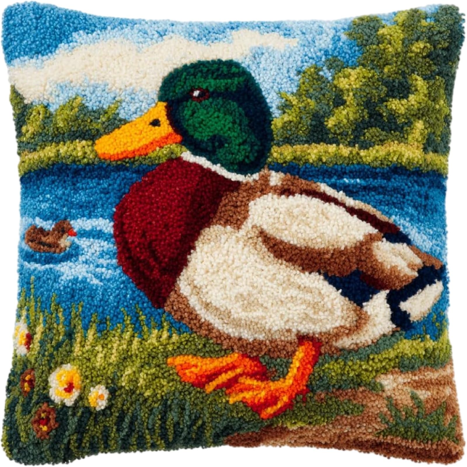 ZUHK Cartoon Animal Latch Hook Kit 43x43cm - Pre-Printed Canvas for Beginners, fit for DIY Sofa Cushion Cover Craft (Duck)