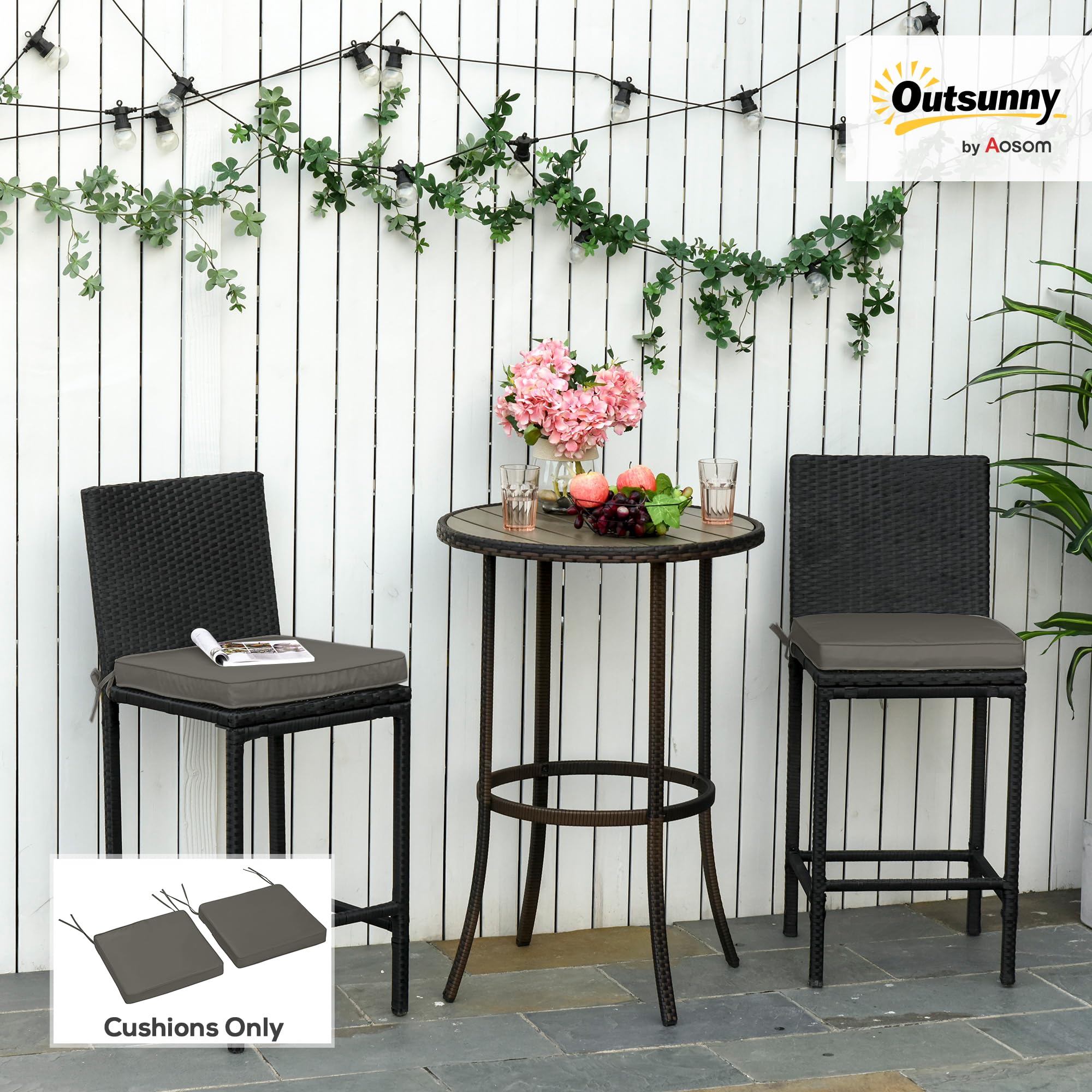 Outsunny Lot de 2 Coussins de Chaise de Jardin 45L x 45l cm Gris Foncé
