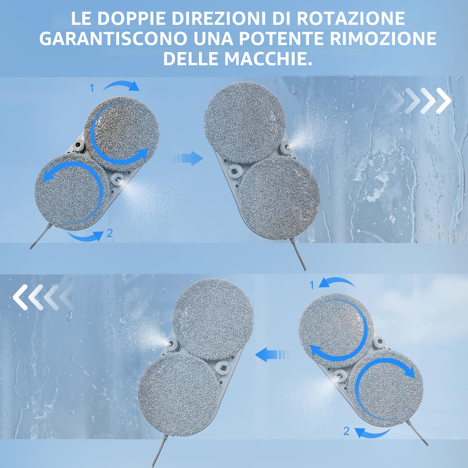 Tosima W5 Robot Lavavetri Finestre, Robot Pulisci Vetri con Doppio Spray, Telecomando, Lavavetri Automatico Sicurezza Tripla per Superfici Lisce Interni/Esterni(8 Panni)