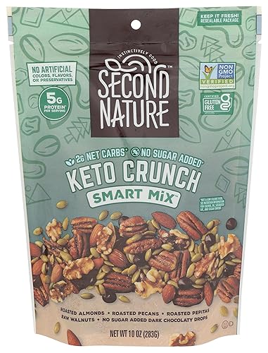 Second Nature Keto Crunch Smart Snack Mix, 10 oz Resealable Pouch, Pack of 1 – Certified Gluten-Free Snack - Keto Crunch - 10 Ounce (Pack of 1)