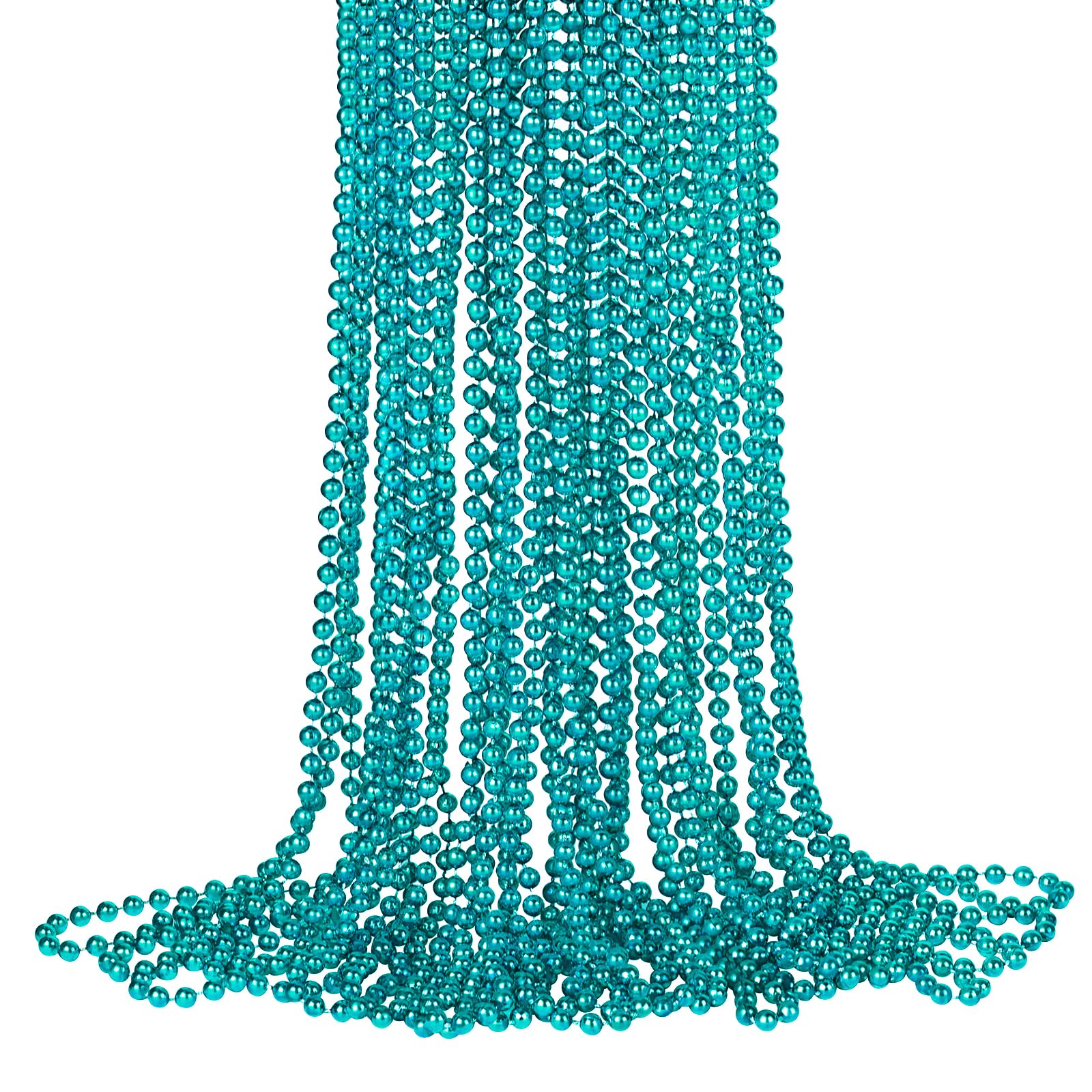 SAIAOKJ 16pcs Teal Plastic Round Beaded Necklaces, 33inch Mardi Gras Party Decoration Supplies