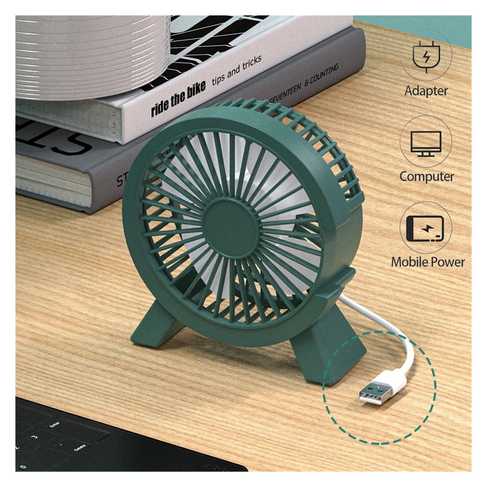 Feng Shui, Ventilatore Portatile Ventilatore Elettrico Portatile da 4 Pollici Ingresso USB Ventilatore da Tavolo Mini Ventilatore da Tavolo Raffreddatore d'Aria Muto Estivo Connessione PC per casa