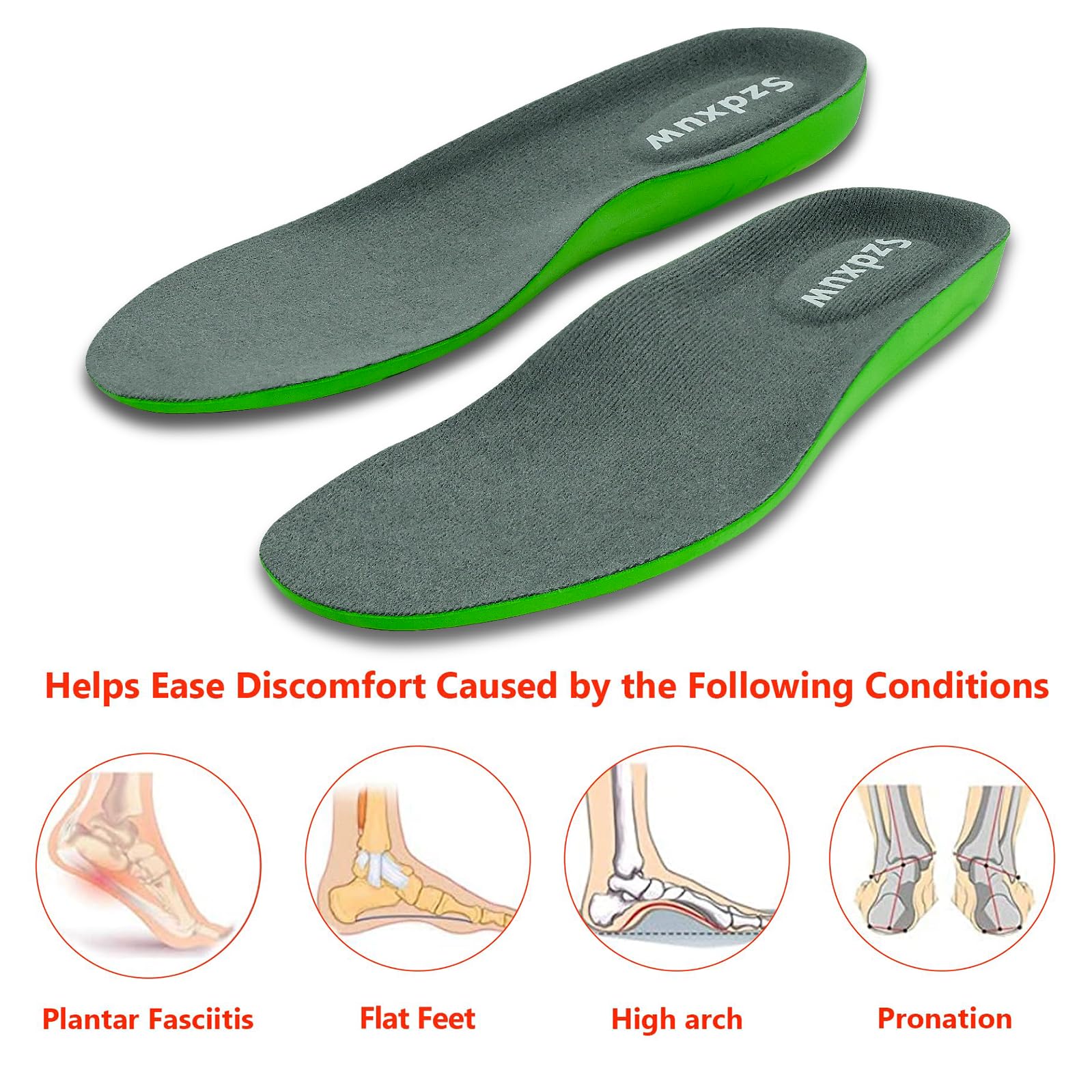 Szdxuw Solette in Memory Foam Donna Uomo - Solette Comfort per Arco Plantare, Fascite Plantare, Inserti Per Scarpe Da Ginnastica, Lavoro, Sportive E Stivali, Grigio Grande