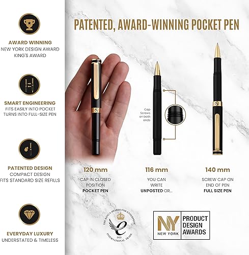 Miniatura 4 de Scriveiner Bolígrafo de lujo EDC cromado plateado, impresionante bolígrafo de bolsillo pesado con acabado en oro de 24 quilates, bolígrafo de