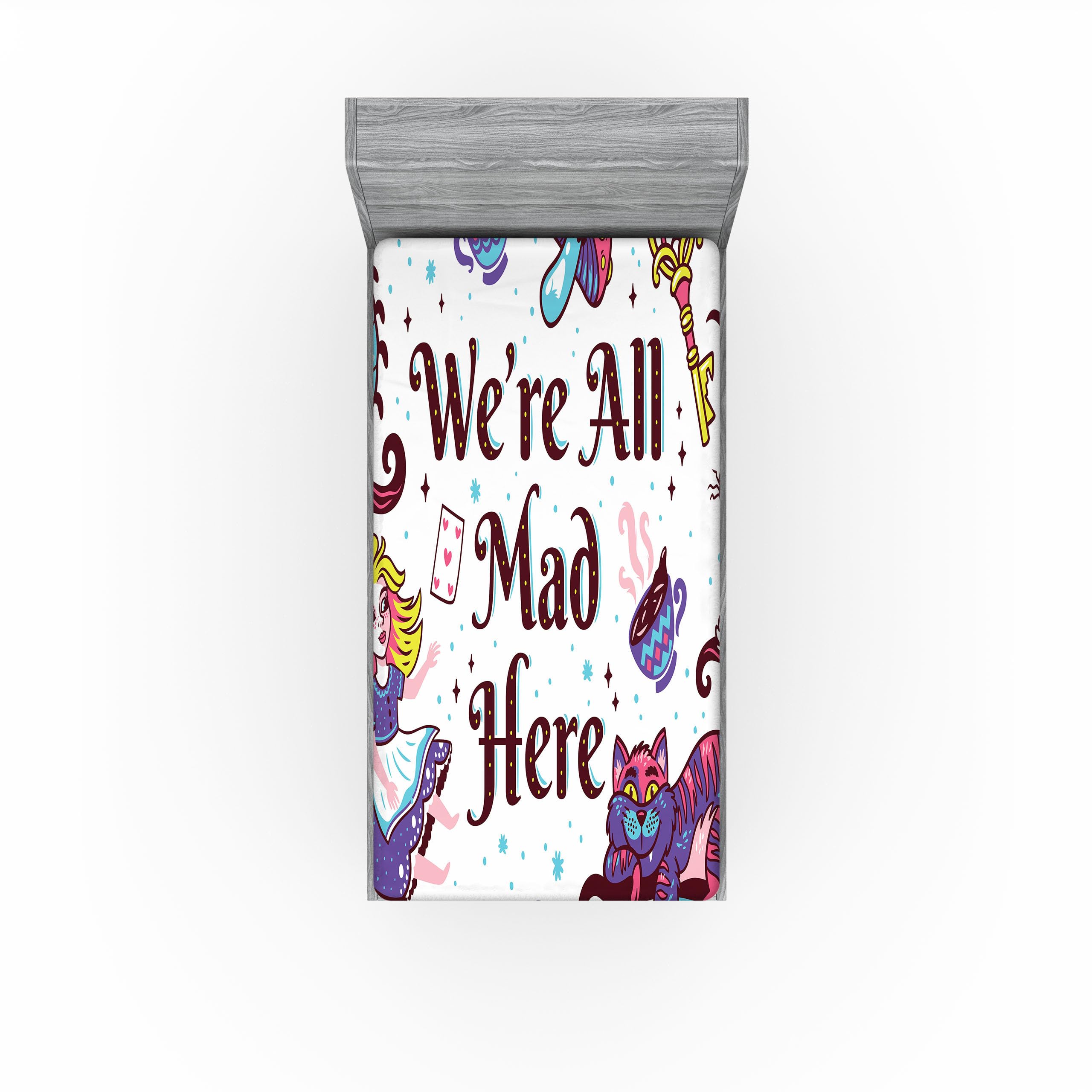 Ambesonne Fantasy 2 Pack Fitted Sheet, Alice in Wonderland, Bed Cover All-Round Elastic Deep Pockets 2 Pieces, Package Contains 2 Twin XL Size Fitted Sheets, Purple Blue