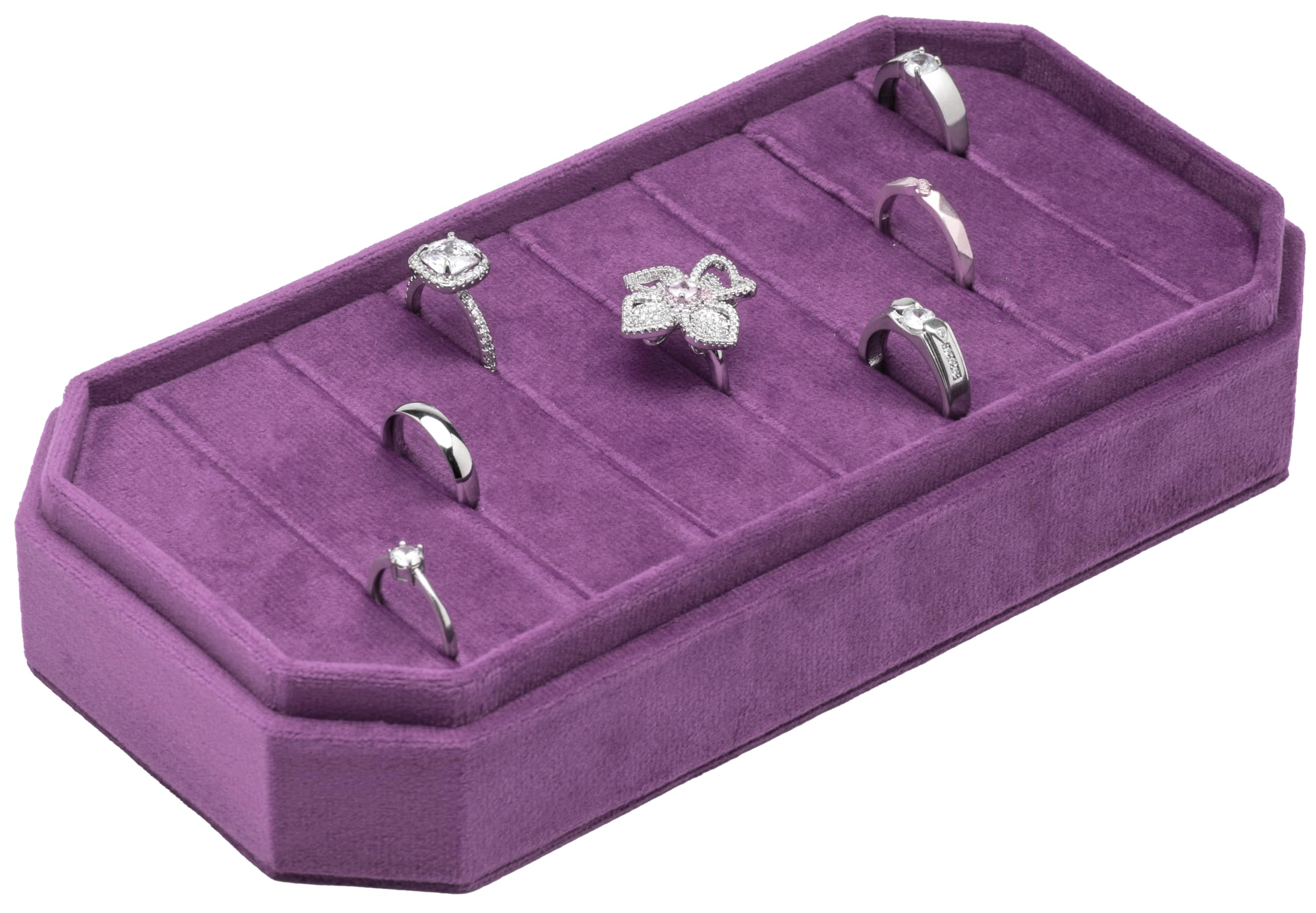 COWFEX Velvet Ring Organizer Display Tray Jewelry Box Earring Holder Case for Wedding Birthday Christmas Day (): Purple