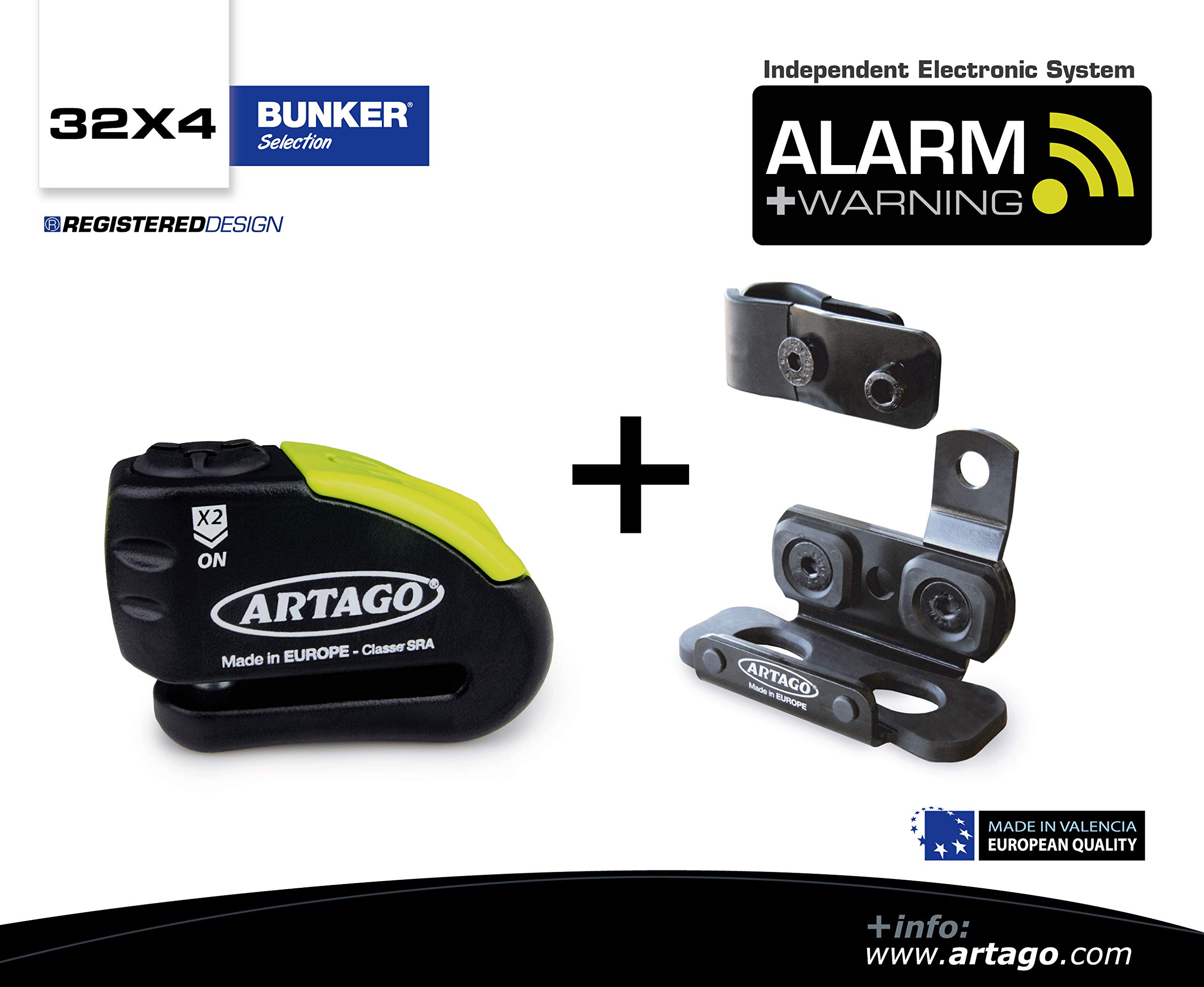 Artago 30X4 Anti-Theft Disc Lock with Alarm 120db High Range and Support for Honda Africa Twin 2016 2018, ø14 Double Closure, SRA and Sold Secure Gold, Bunker Selection