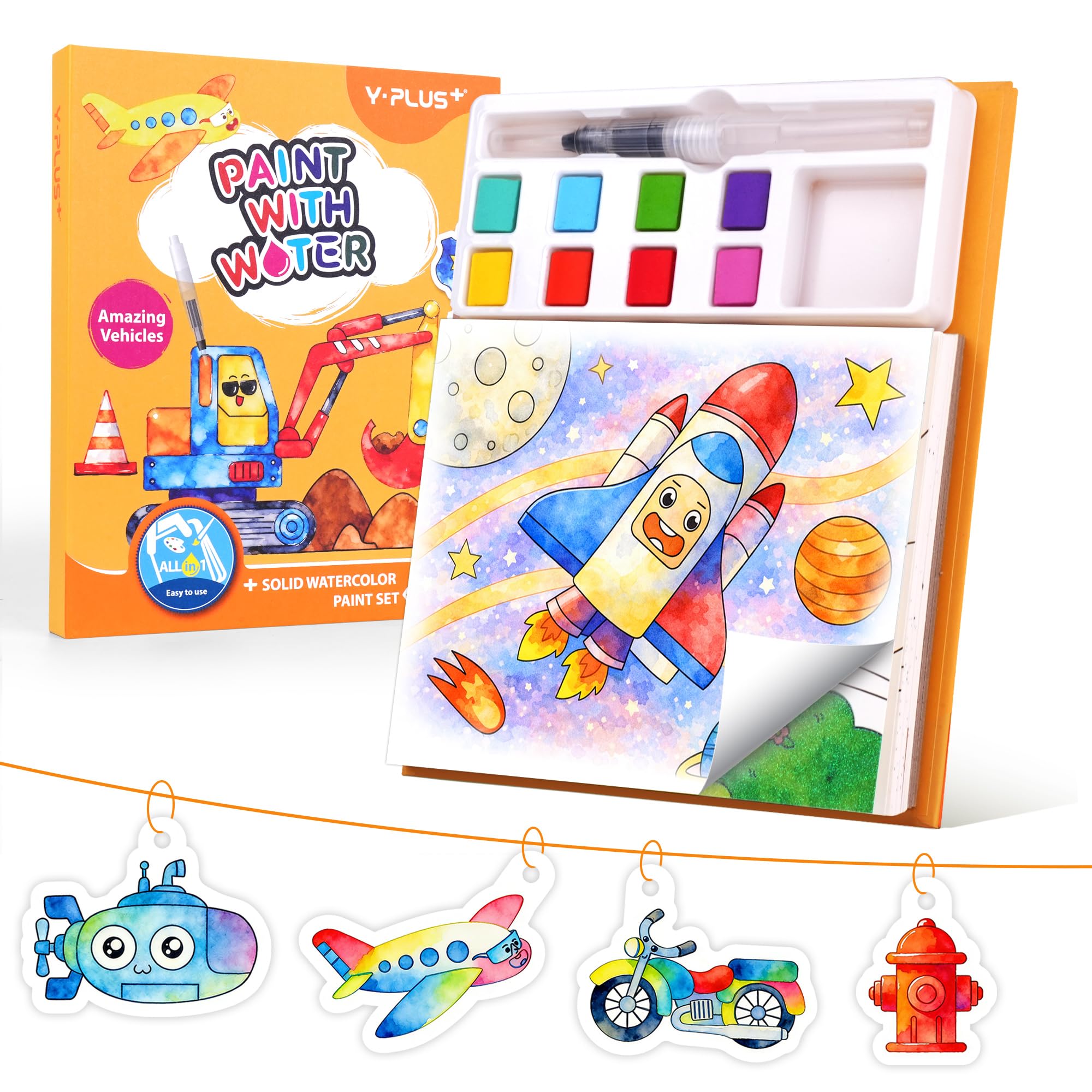 YPLUS Paint with Water Colouring Books for Kids, Water Colouring Books for Toddlers Ages 3-5 4-8, Arts and Crafts Drawing Activity Book, Birthday Gift for Boys and Girls (Things that Go)