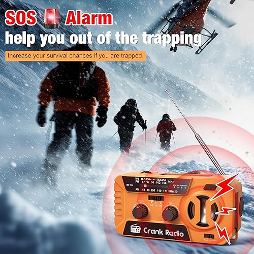 Miniatura 4 de Radio meteorológica de emergencia para huracanes, radio meteorológica NOAA radio de emergencia con batería de 7400 mWh, USBsolarmanivela, funciona