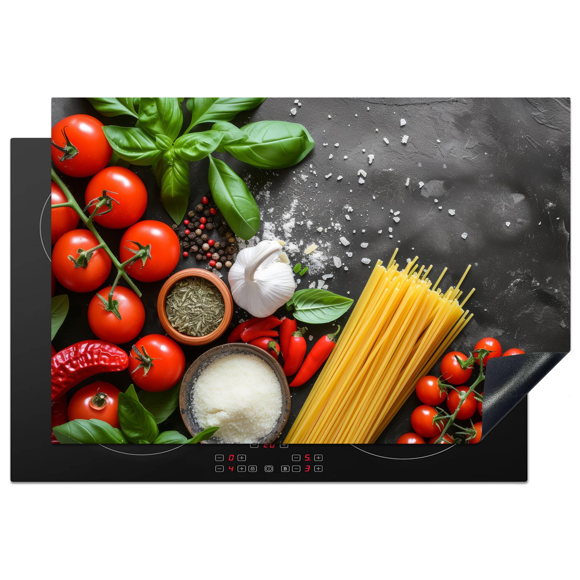 KitchenYeah© Induction Hob Cover Protector Mat 20.5"x30.7" / 78x52 cm Kitchen Universal Ceramic Covers for Electric Cookers Vinyl Vegetables - Tomatoes - Spaghetti - Concrete - Herbs — image 1