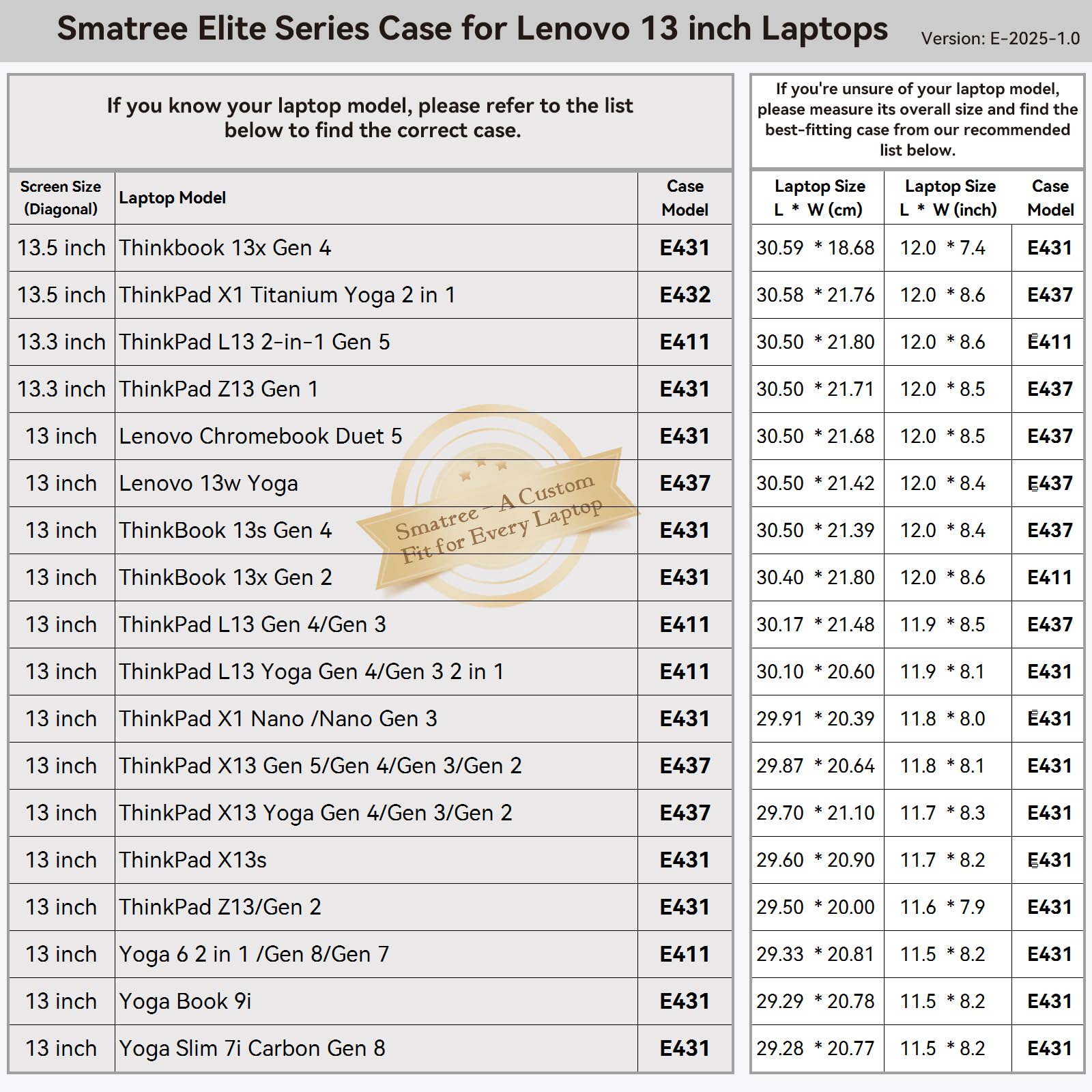 Smatree Pokrowiec na laptopa 33.0 cm do Lenovo Yoga 6 Gen 7/8 z kieszenią na akcesoria, zamek błyskawiczny YKK, opatentowana, odporna na wstrząsy konstrukcja (E411)