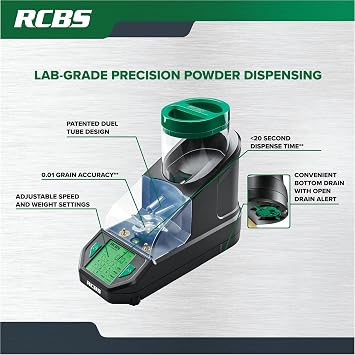 RCBS MatchMaster Powder Dispenser, Dual Tube Technology, 0.04 Grain Accuracy, Black/Green