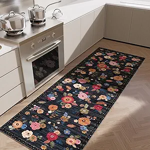 Machine Washable Runner Rug for Kitchen: 2'x6' Hallway Runner Rug Stain Resistant Non Slip Floral Floor Rug with Rubber Backing Non Shedding Soft Carpet Runners for Indoor Entryway Bedroom Bedside