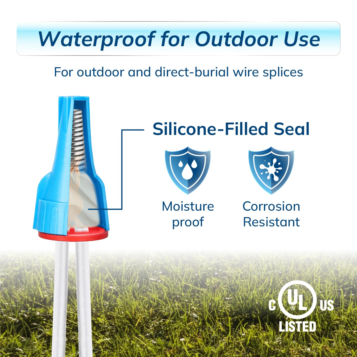 Tuercas de alambre impermeables, rellenas de silicona, UL 486G, para lugares húmedos, húmedos y de enterramiento directo, conectores eléctricos para iluminación e riego de jardines