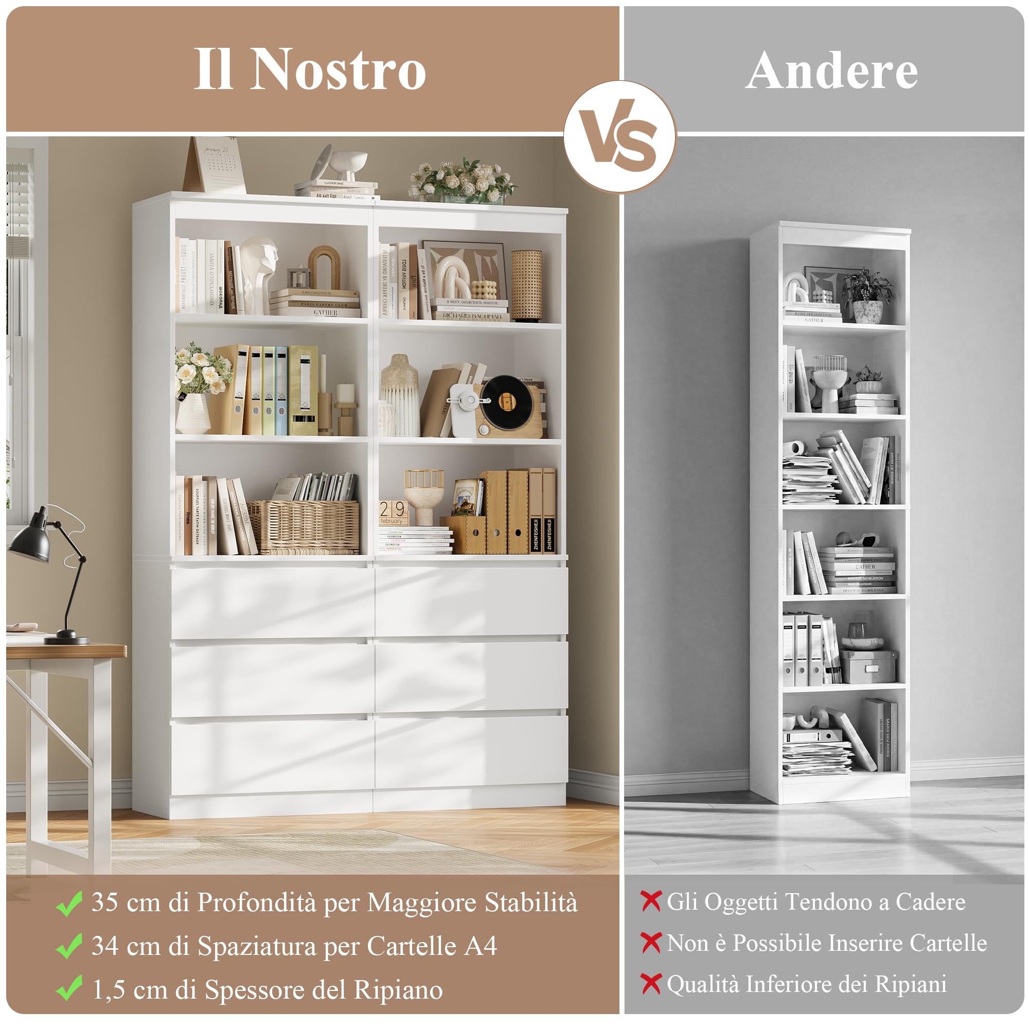 FirFurd Scaffale Libreria con 3 Scomparti Aperti e Cassetto,Scaffale per Libri,Mobiletto Armadietto Mobile in Legno,Mobile Alto Salvaspazio,per Soggiorno, Camera Letto, Studio 60x35x180cm (Bianco)