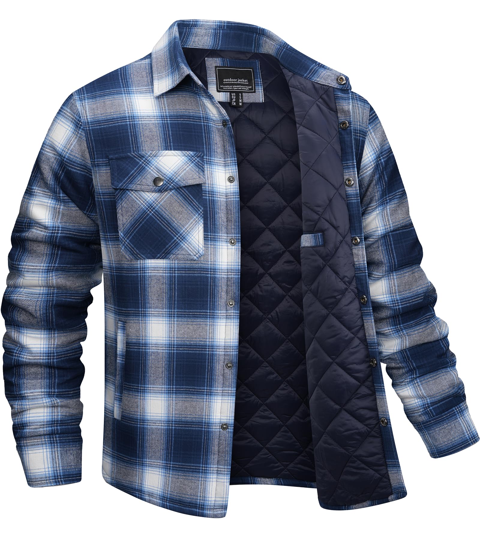 EKLENTSON Men's Flannel Shirt Jacket Quilted Lined Plaid Coats Warm Winter Jacket Thick Button Down Coat with 5 Pockets