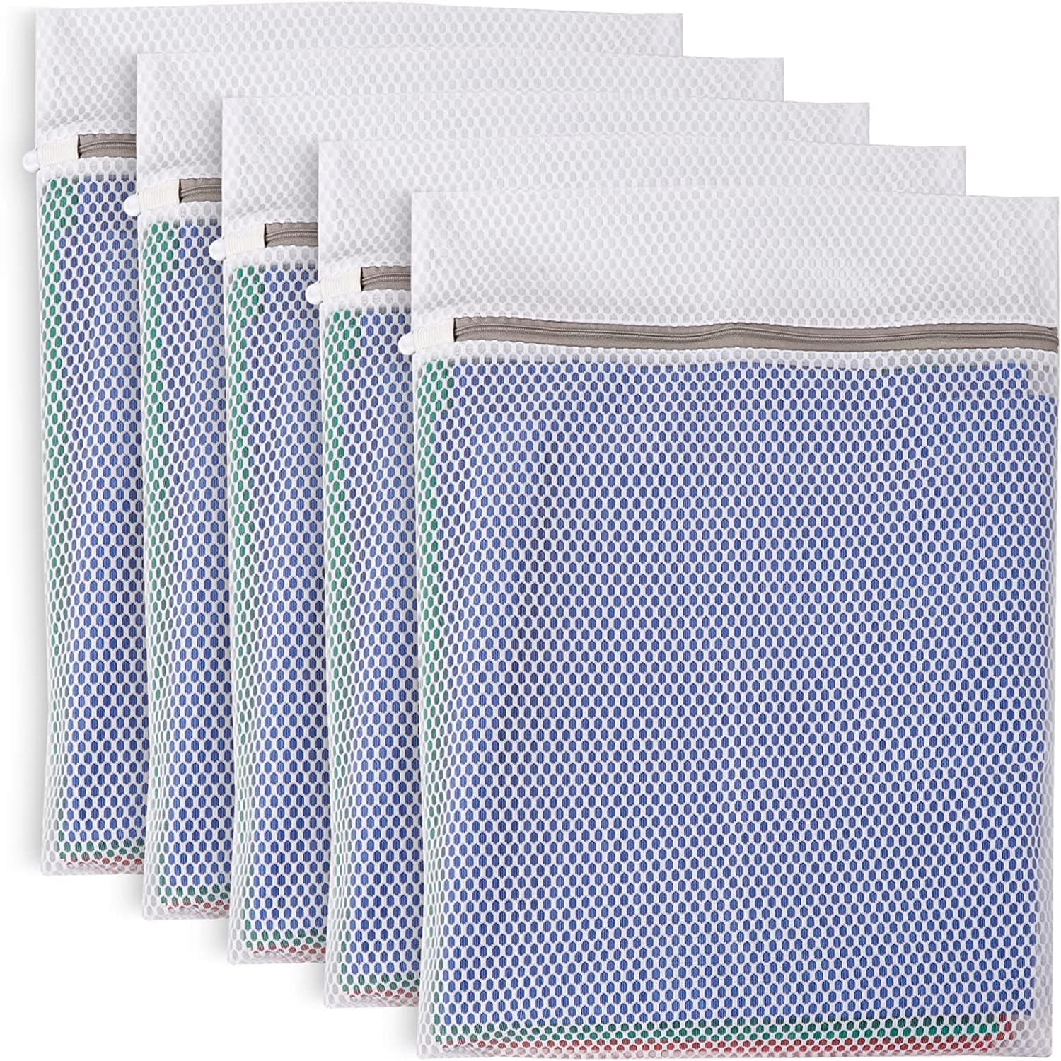 Mesh Laundry Bags for Delicates, 16"x20" 5 Pack Durable Washing Machine Wash Bag, Travel Laundry Bags Mesh Wash Bags for Laundry, Blouse, Stocking, Bra, lingerie, Garment, Clothes (White, M)