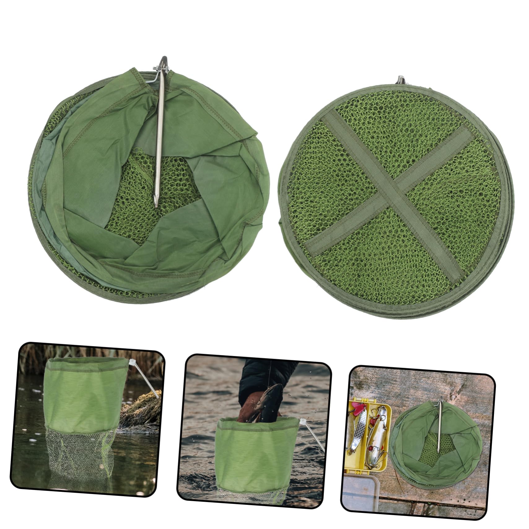 Trappola Portatile per Pesci Pieghevole 2 Pezzi in Nylon | Verde, Cattura Aragoste e Piccoli Pesci, Facile da Riporre, Uso Pratico in Acqua