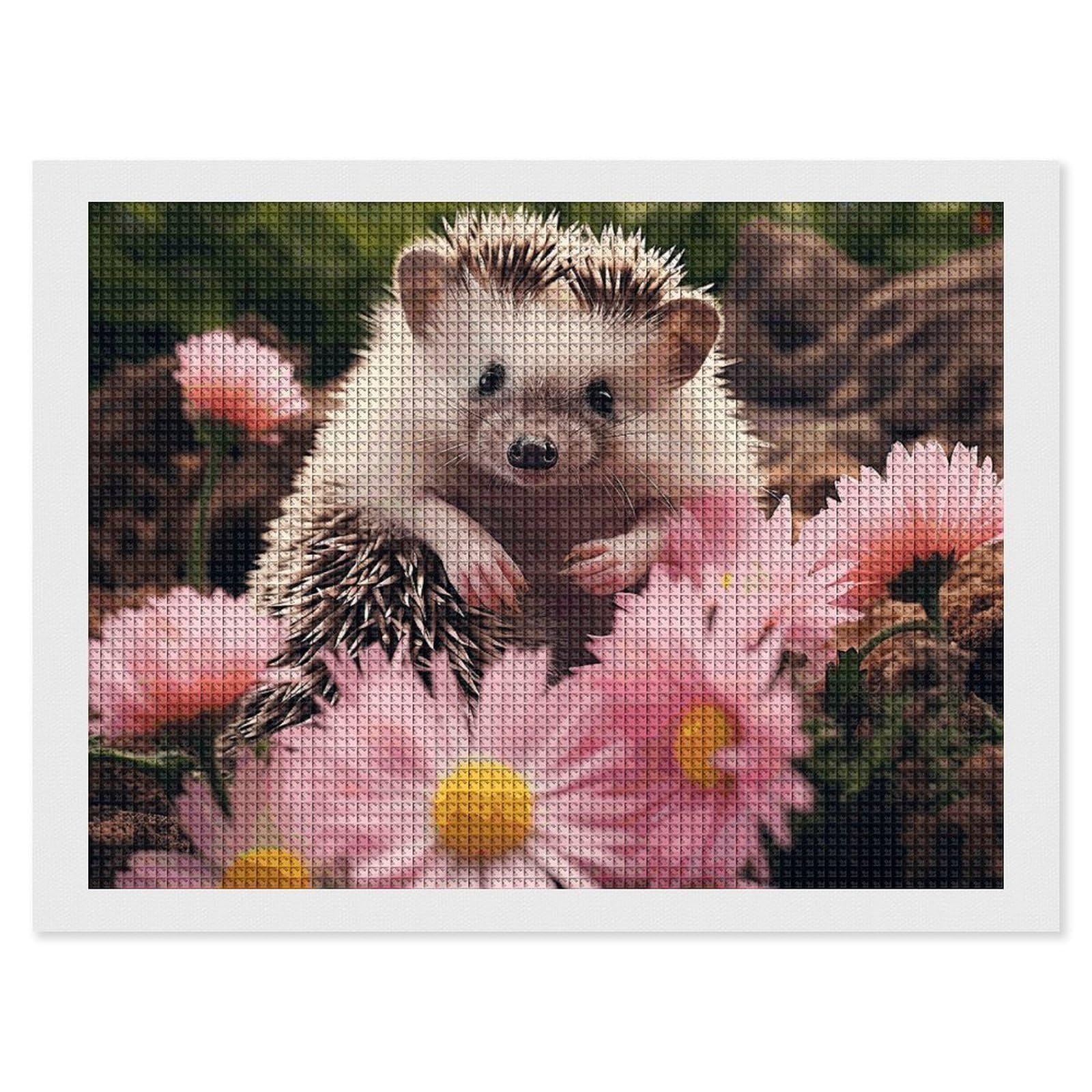 Diamond Painting Kits for Adults - DIY Diamond Art Kits for Beginners - Full 5D Paint Drill Diamond Dots Paintings- Cute Hedgehog in Flowers Diamonds Pictures Gem Art And Craft Wall Decor 12"x16"