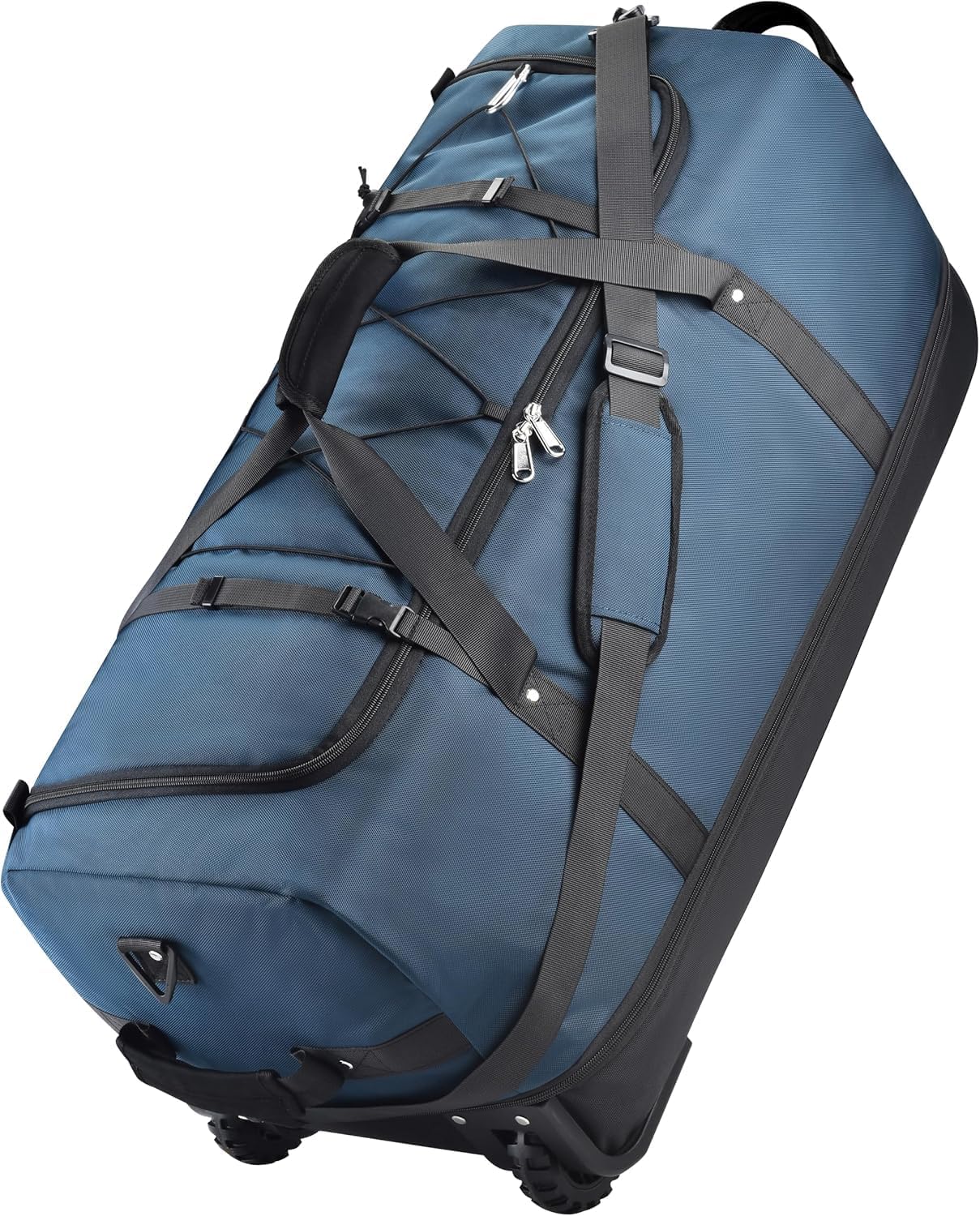 Rolling Duffle Bag with Wheels,110L/140L Expandable Soft-Sided Foldable Duffle Bag with 2 Rubber Wheels,Packable 32” Rolling Carry-On with Multi-Pockets & Compartments (Dark blue)