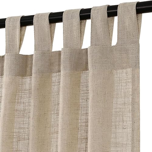 Turquoize Cortinas traslúcidas de lino natural con pestaña superior, cortinas filtrantes de luz de 96 pulgadas, cortinas para sala de estar,