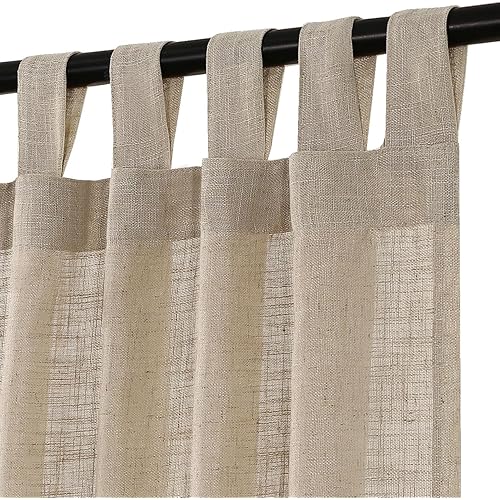 Turquoize Natural Linen Sheer Curtains Tab Top 96 Inch Light Filtering Curtains & Drapes for Living Room Burlap Linen Textured Rustic Farmhouse Curtains for Bedroom, Privacy Added, 2 Panels, Angora