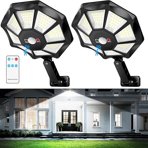 Luces solares impermeables para exteriores, 6500 K, 168 luces LED de inundación, sensor de movimiento al aire libre, iluminación solar al aire