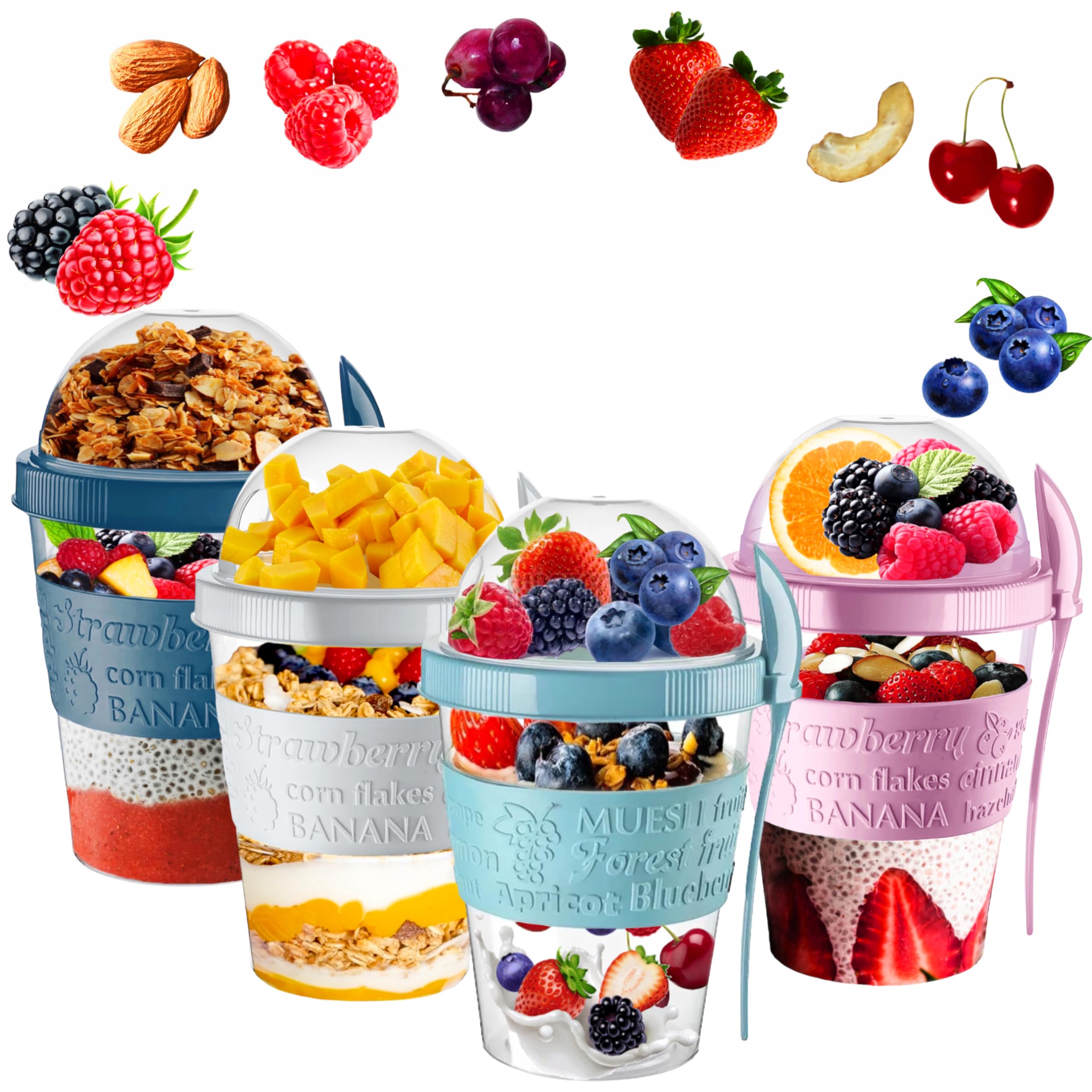 vingardium leviosa Yogurt Pots Reusable 20 Oz Overnight Oats Container with Lid & Spoon BPA free Breakfast Pots to GO Cereal On the Go Dishwasher Safe Lunch Oatmeal Jars (Set of 4 (New))