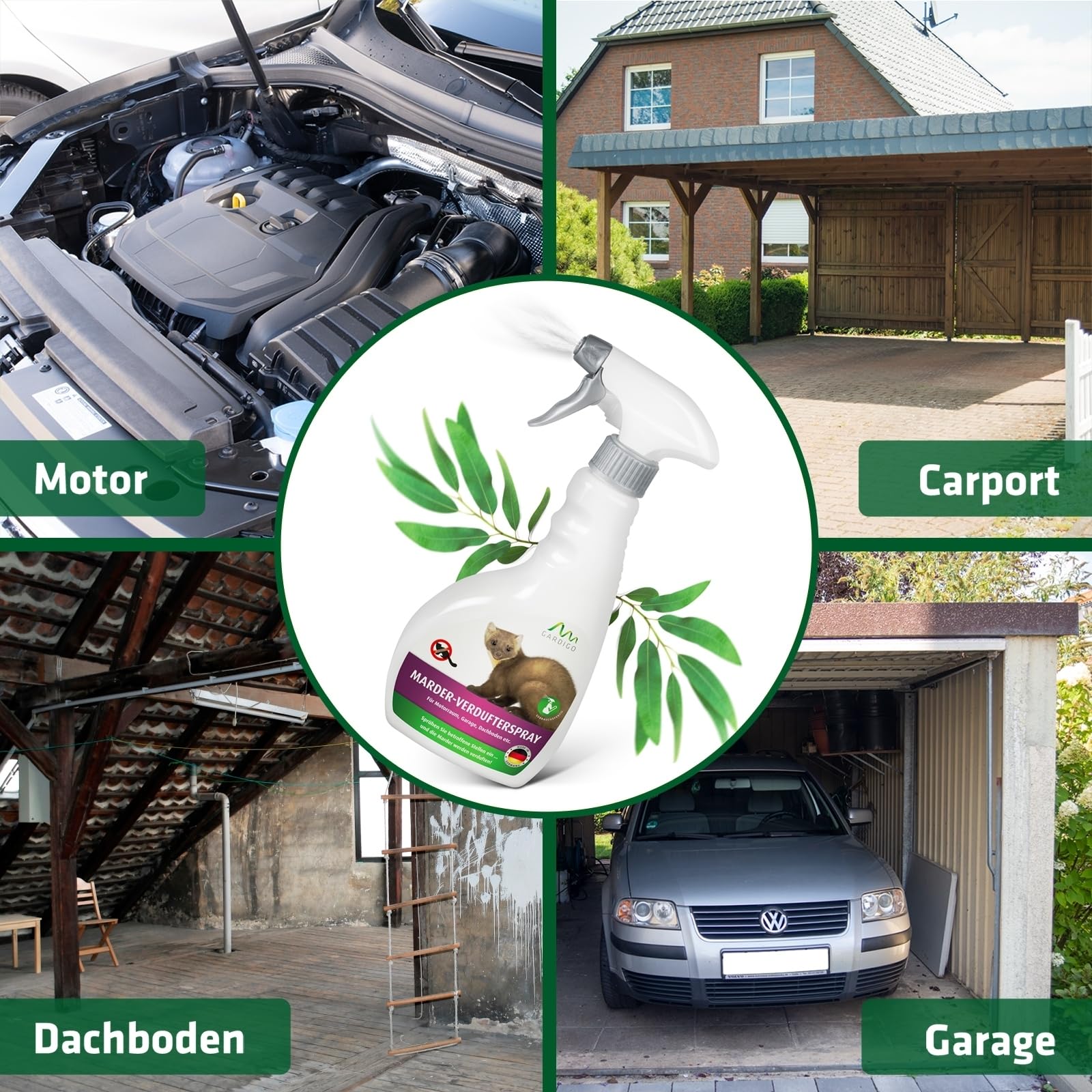 Gardigo 25094 - Spray Repellente Anti-Martore, Faina e Donnola 500 ml, per Macchina/Vano Motore Auto, Casa e Garage