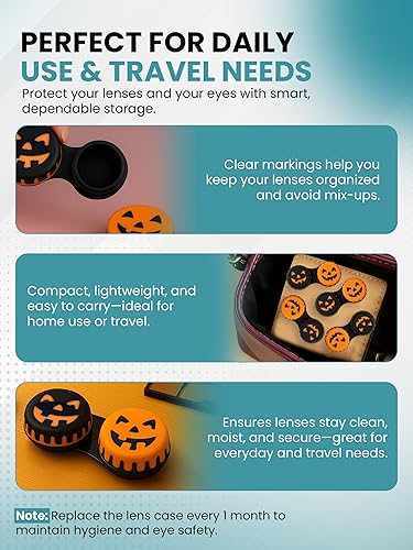 Miniatura 7 de SPORTS WORLD VISION Estuches de lentes de contacto divertidos de temporada para Halloween, lindo tornillo superior, almacenamiento de lentes de