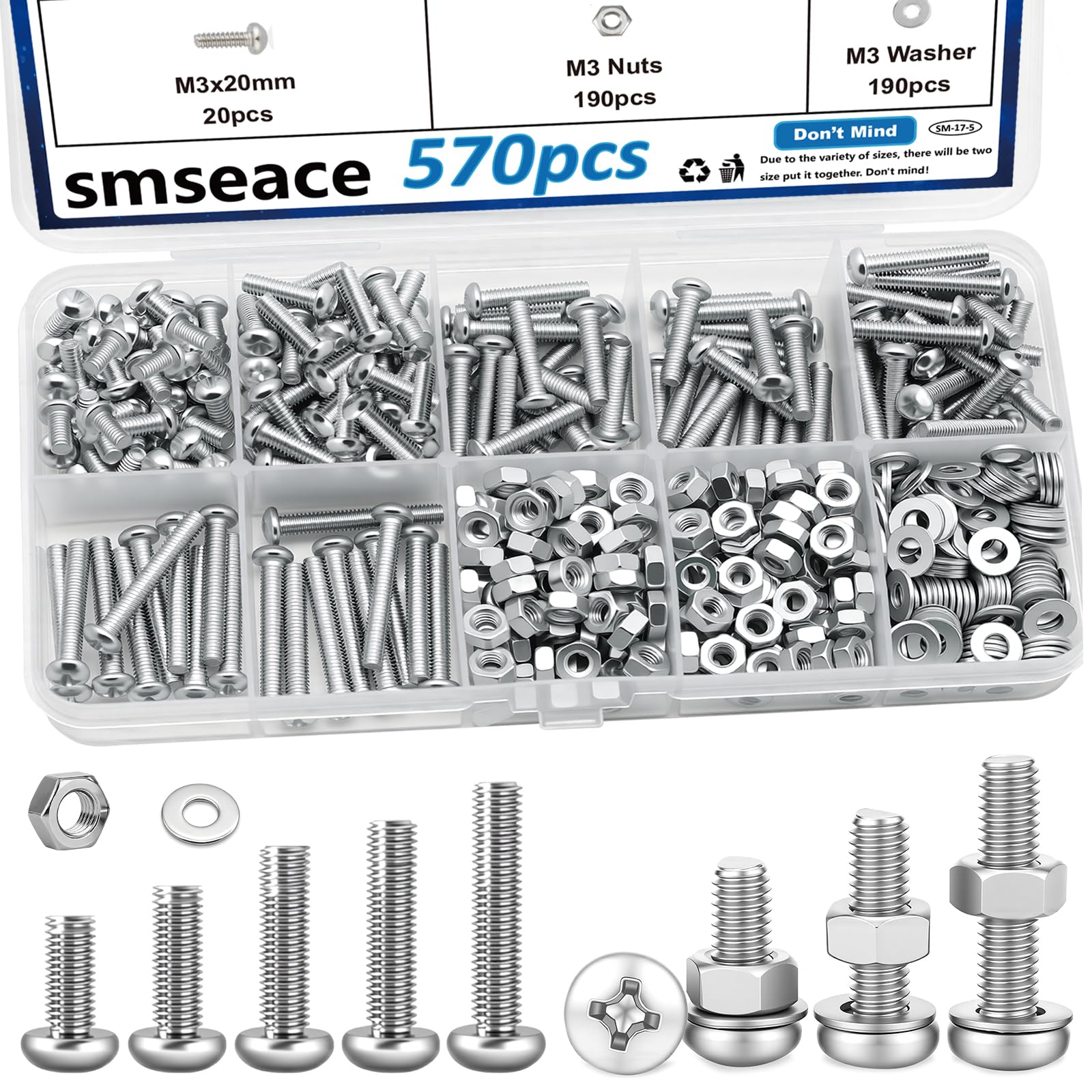 smseace 516Pcs Black Nuts and Bolts Assortment Kit 21-Sizes M3/M4/M5/M6 Nut Bolt Washer Assortment Kit for Machinery, Furniture, Automotive, Motorcycle Repairs — Amazon image 12
