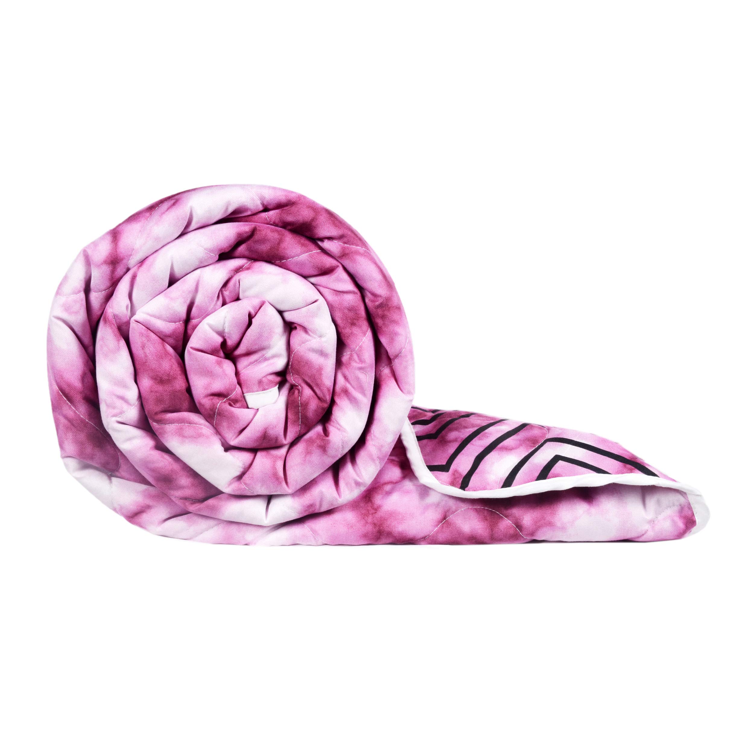 Divine Casa Microfibre Mild Winter 120 GSM Reversible Single Bed Quilt Comforter Blanket - (Pink and Black, Abstract)